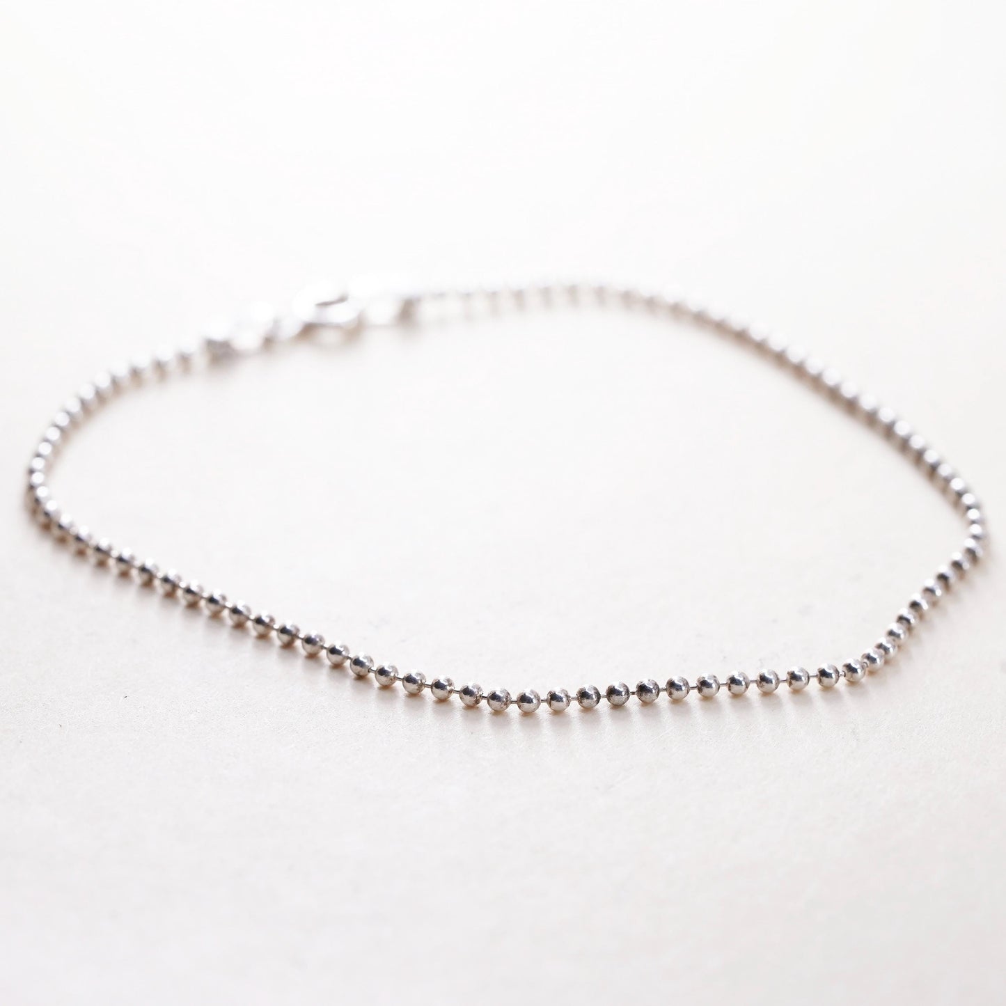 6.75”, 1mm, Vintage sterling silver bracelet, 925 bead chain