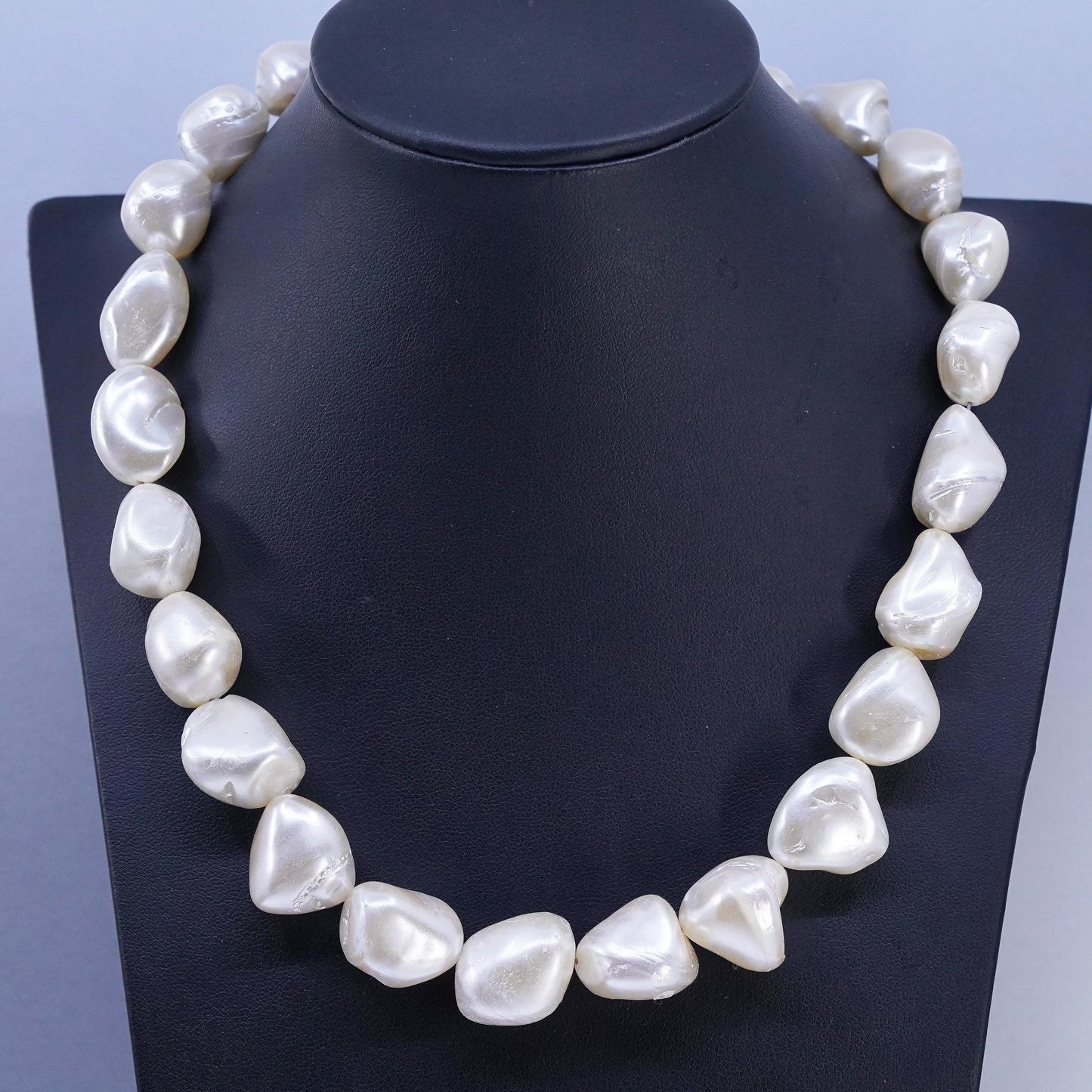 18" Vintage Sterling 925 silver handmade necklace chunky baroque pearl nuggets