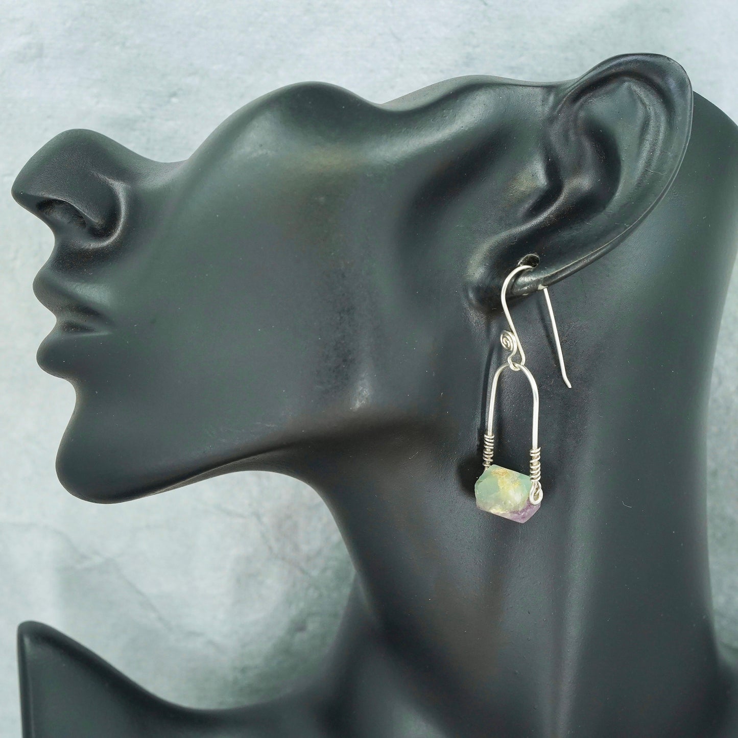 Vintage Sterling 925 silver handmade earrings with fluorite nugget