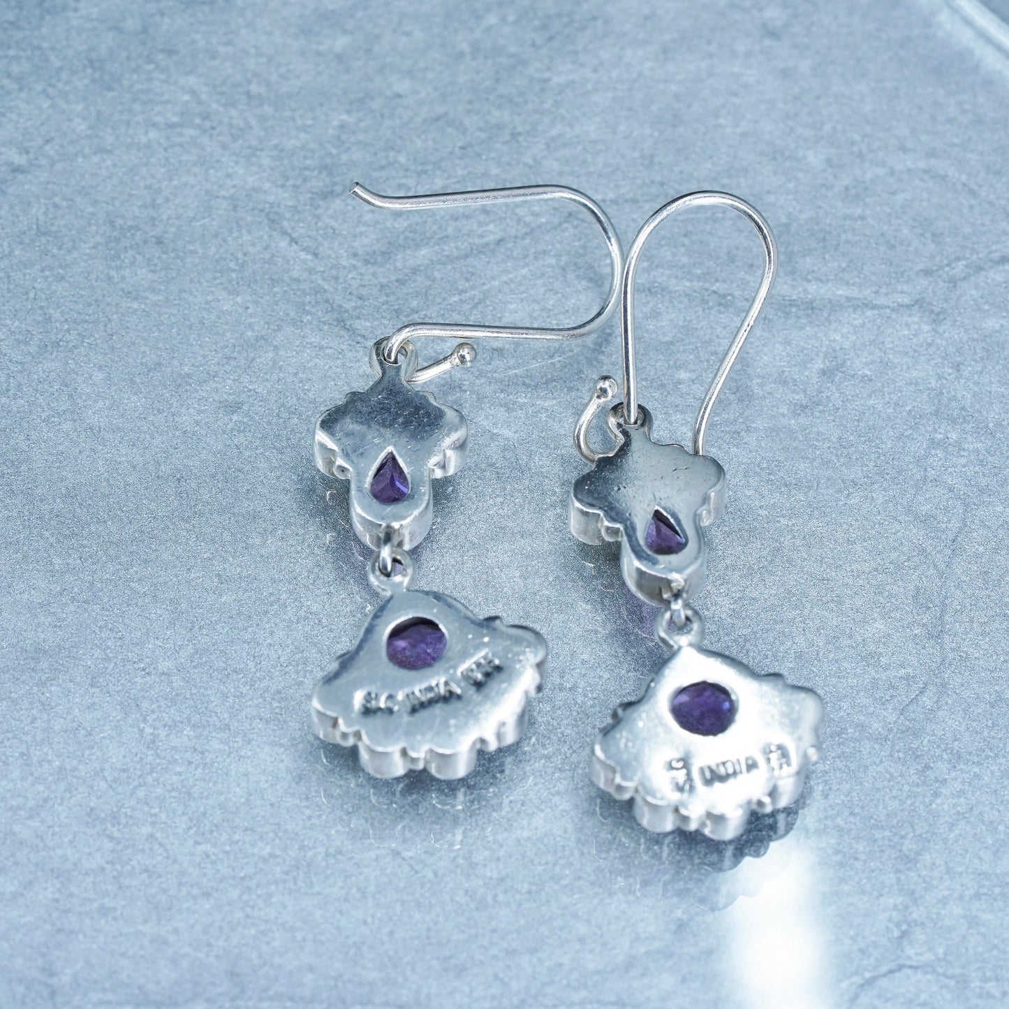 Vintage SLG Sterling 925 silver handmade earrings with amethyst and peridot
