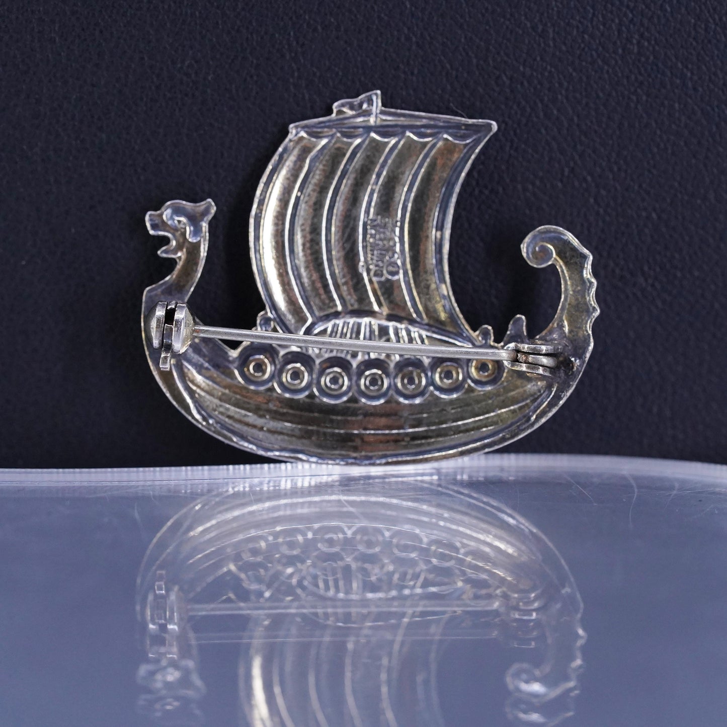 vintage Norway Sterling silver handmade brooch, 925 sailing boat pin w/ enamel