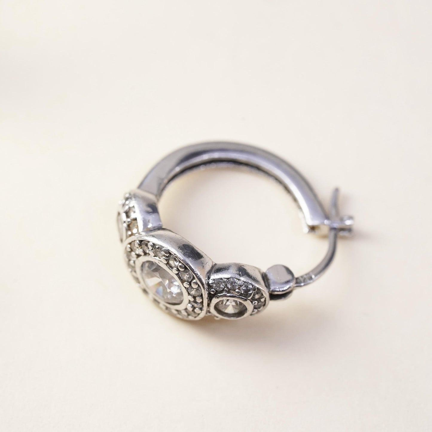 0.75”, Ferroni sterling silver single earring, 925 huggie hoop with clear Cz