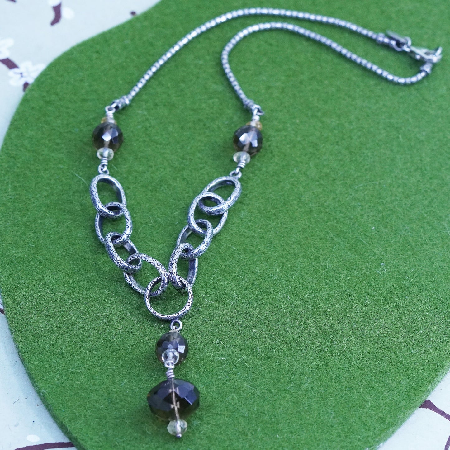 17”, Silpada Ornate Sterling 925 Silver Citrine & Smoky Quartz Necklace N1454