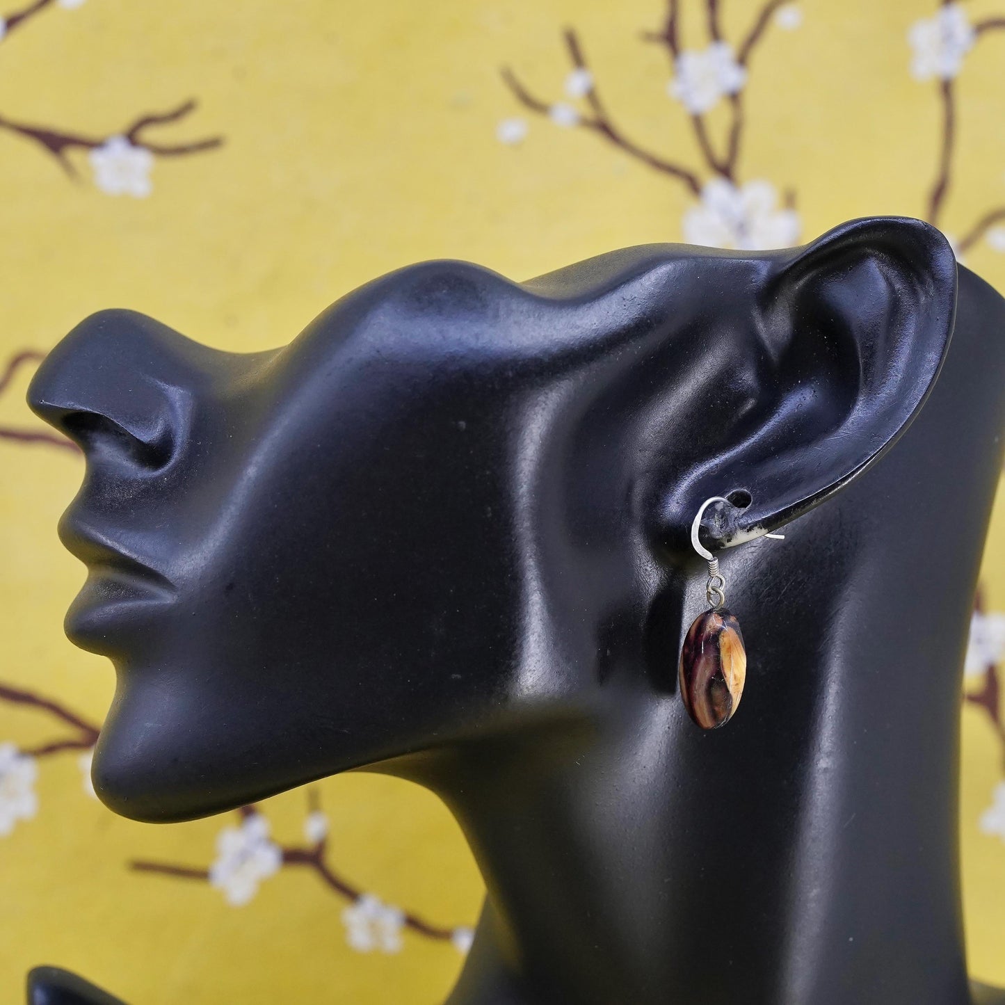 Vintage Sterling 925 silver handmade earrings with Amber dangles
