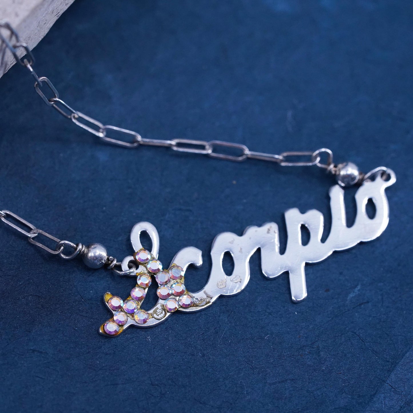 16” Sterling 925 silver handmade necklace, elongated chain with Scorpio pendant