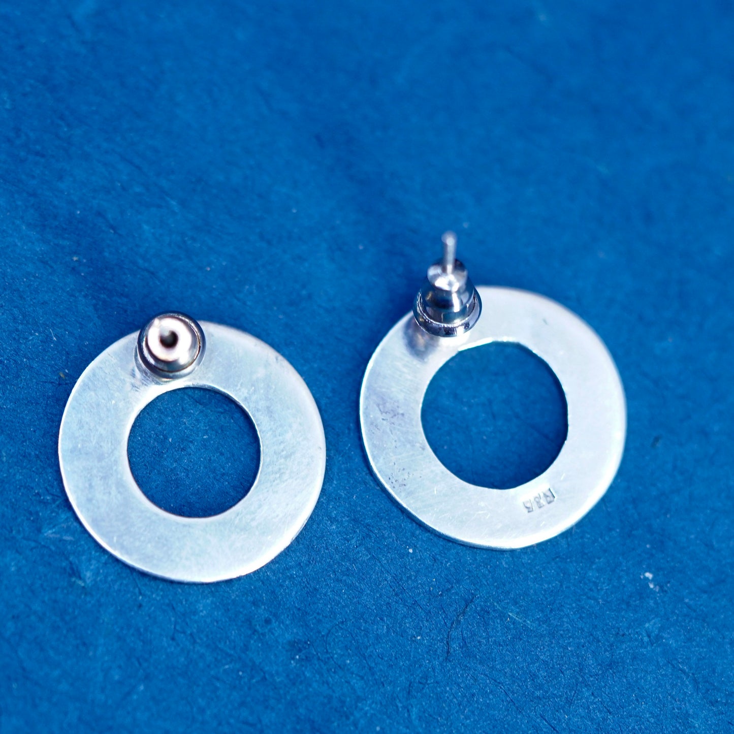 vintage Sterling silver handmade earrings, 925 circle studs
