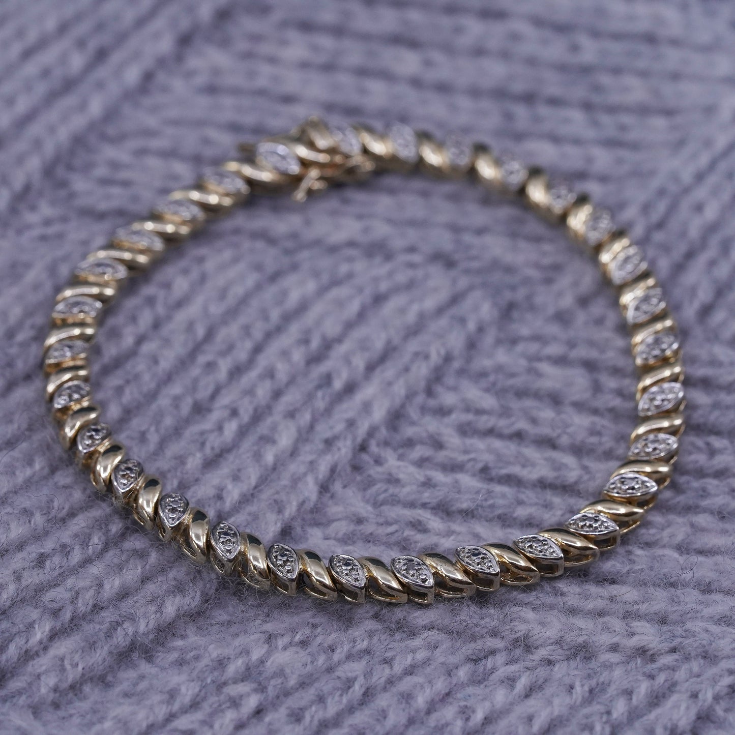 7”, vermeil gold sterling 925 silver tennis San Marco chain bracelet diamonds