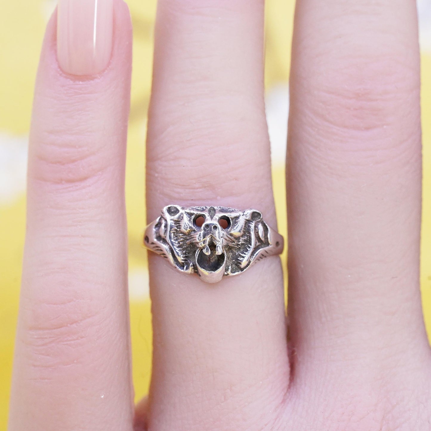 Size 6.5, VTG Sterling Silver 925 Bat Ring, Gothic Vampire Bat Statement Ring