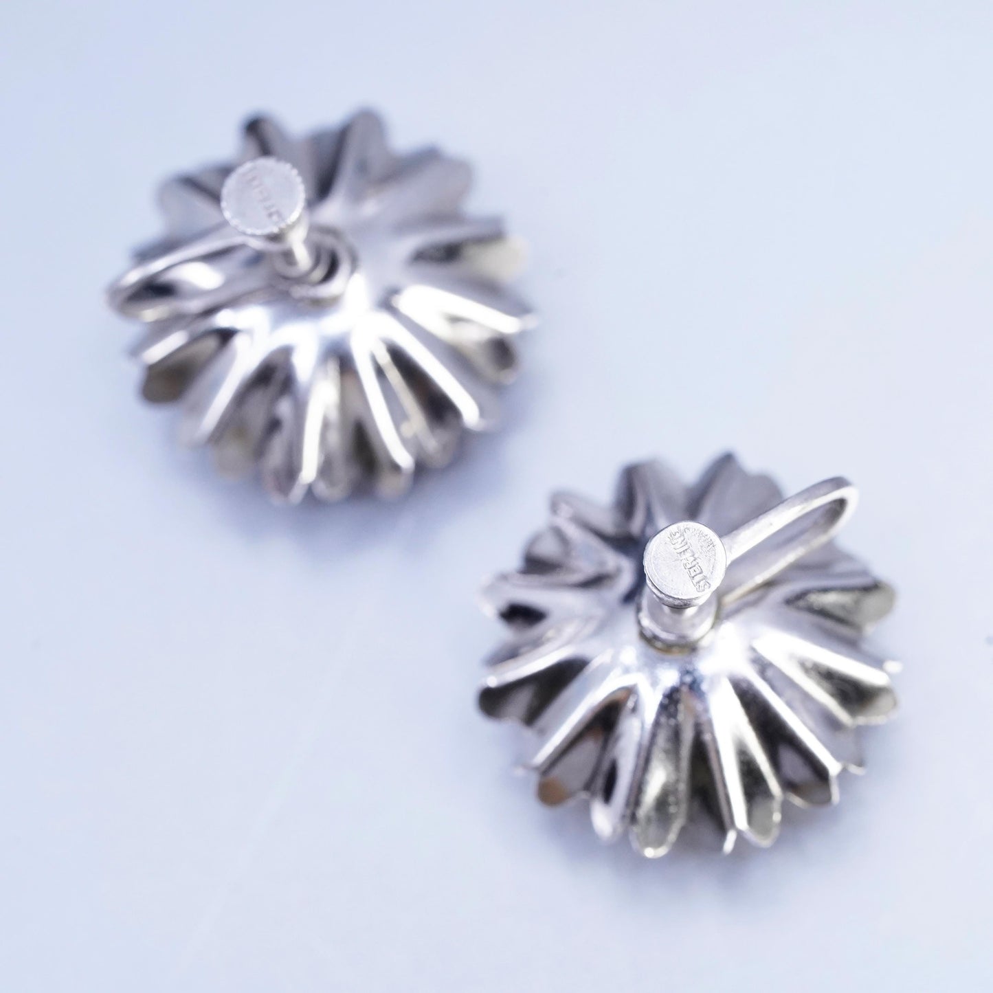 Vintage Sterling 925 silver handmade earrings, screw back flower with amethyst