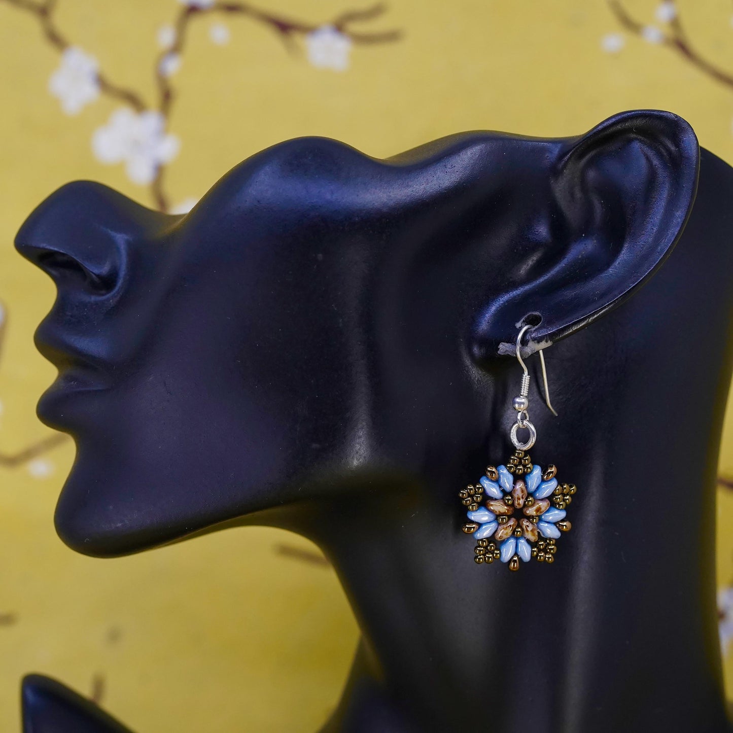 Vintage Sterling silver handmade earrings with beaded snowflake drops