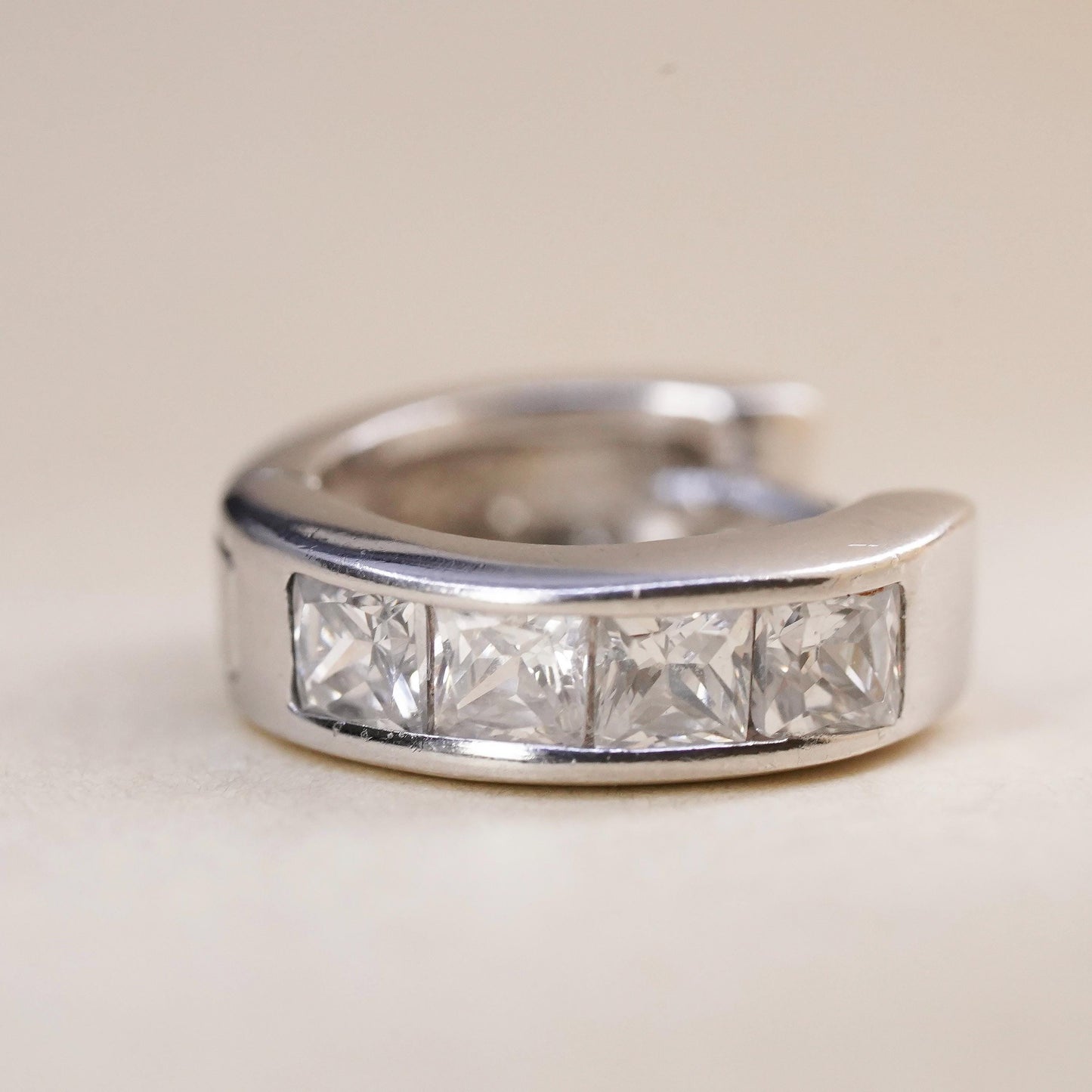 0.5", Vintage sterling silver loop single earring, minimalist hoop with cz