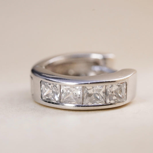 0.5", Vintage sterling silver loop single earring, minimalist hoop with cz