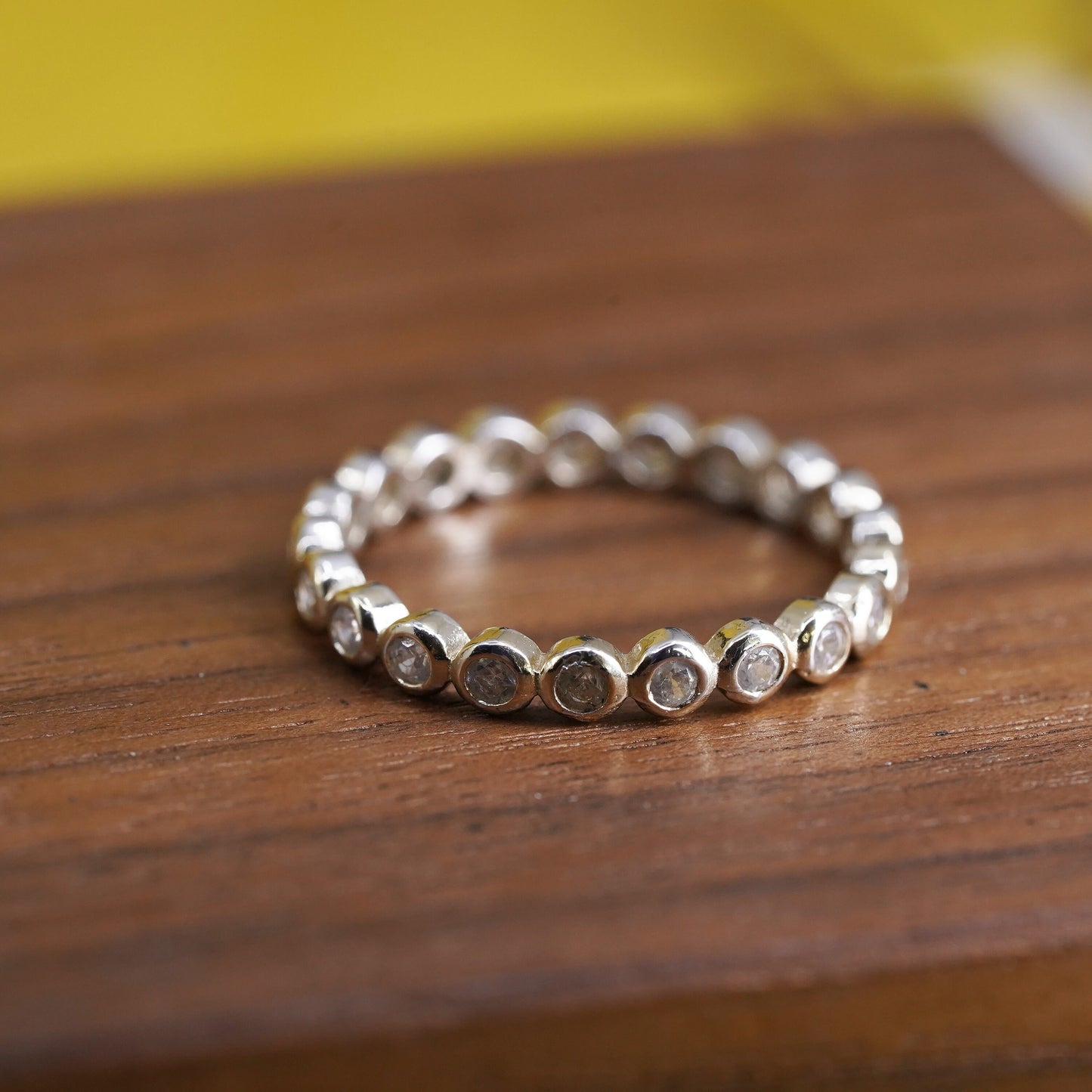 Size 8, vintage vermeil gold over Sterling silver ring, 925 stackable band cz