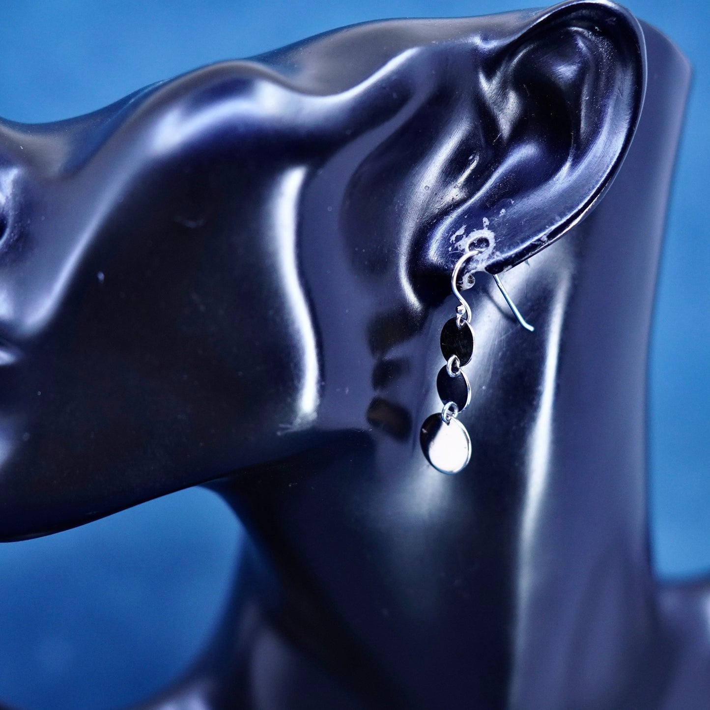 Vintage modern sterling silver handmade earrings, 925 two tone discs