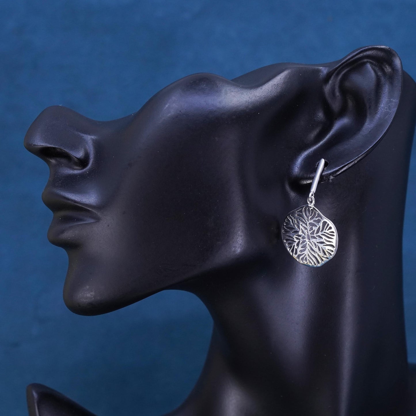 Vintage Sterling silver handmade earrings, 925 filigree leafy drops