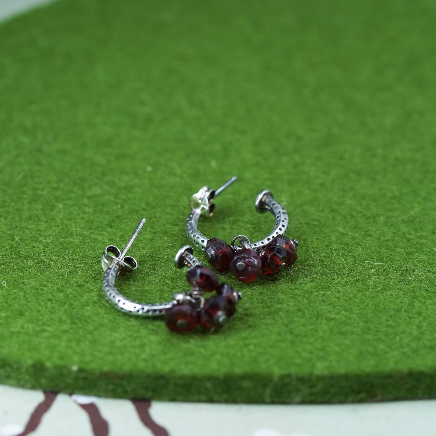 SILPADA Sterling Silver 925 Garnet huggie hoops Earrings Charms P1180