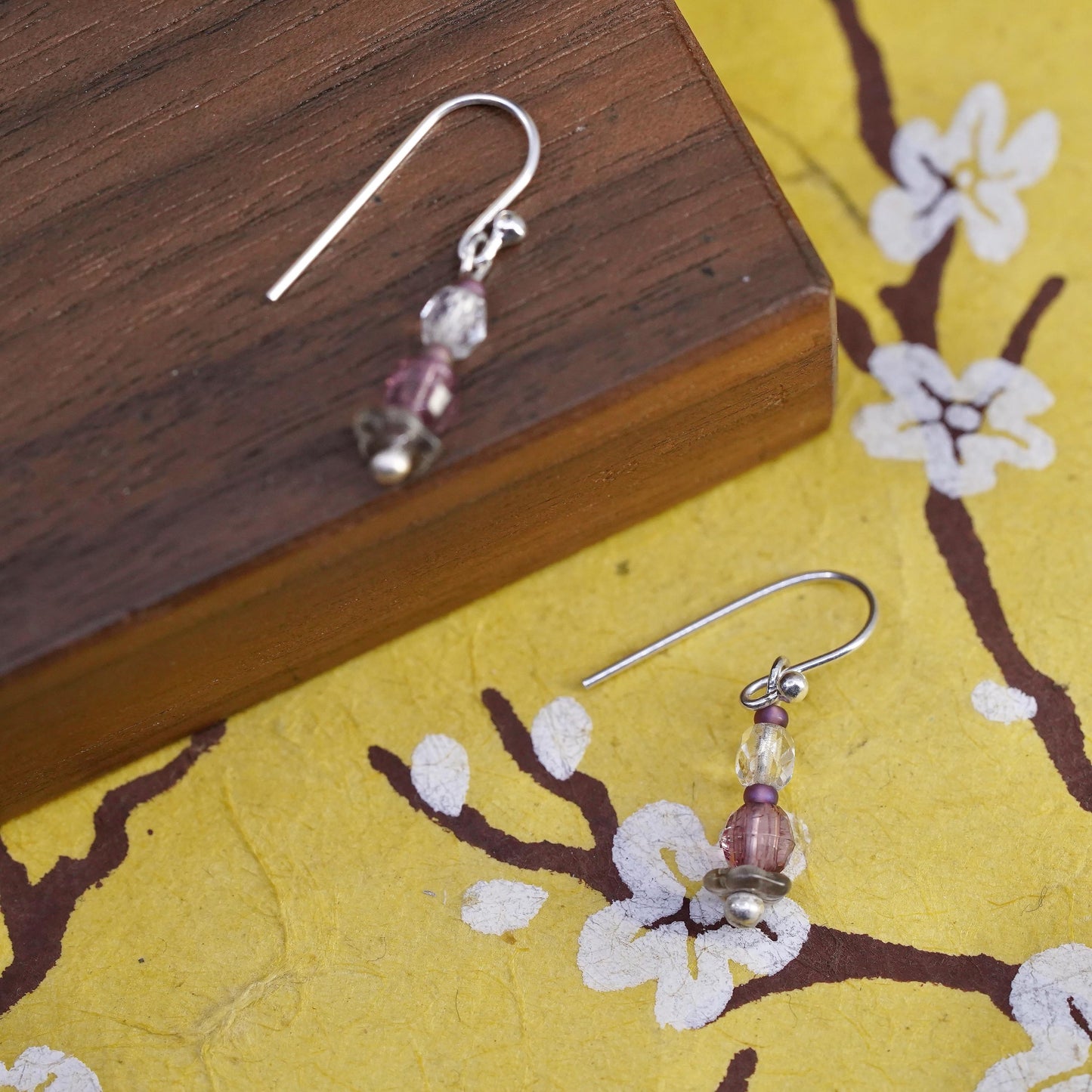 Vintage Sterling silver earrings, solid 925 silver hooks with crystal beads