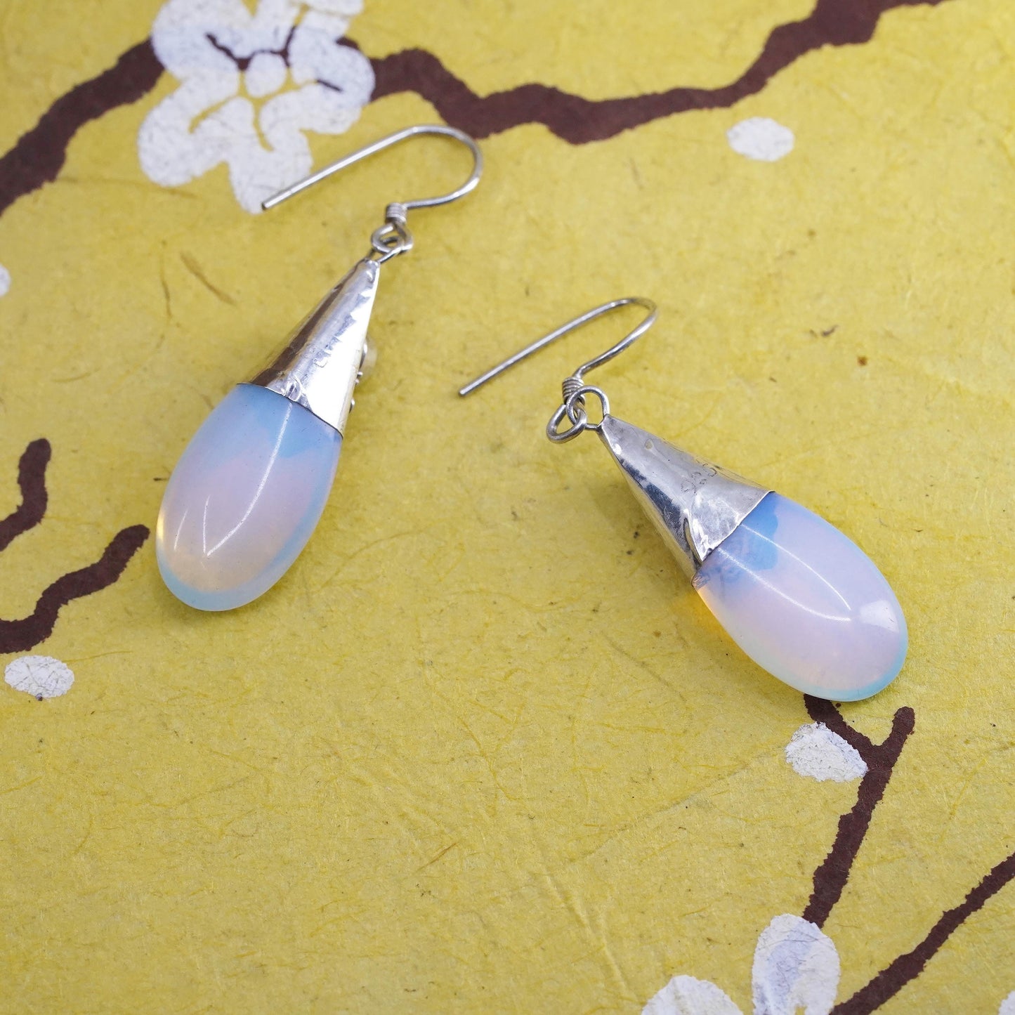 Vintage Sterling 925 silver handmade earrings with teardrop moonstone and topaz