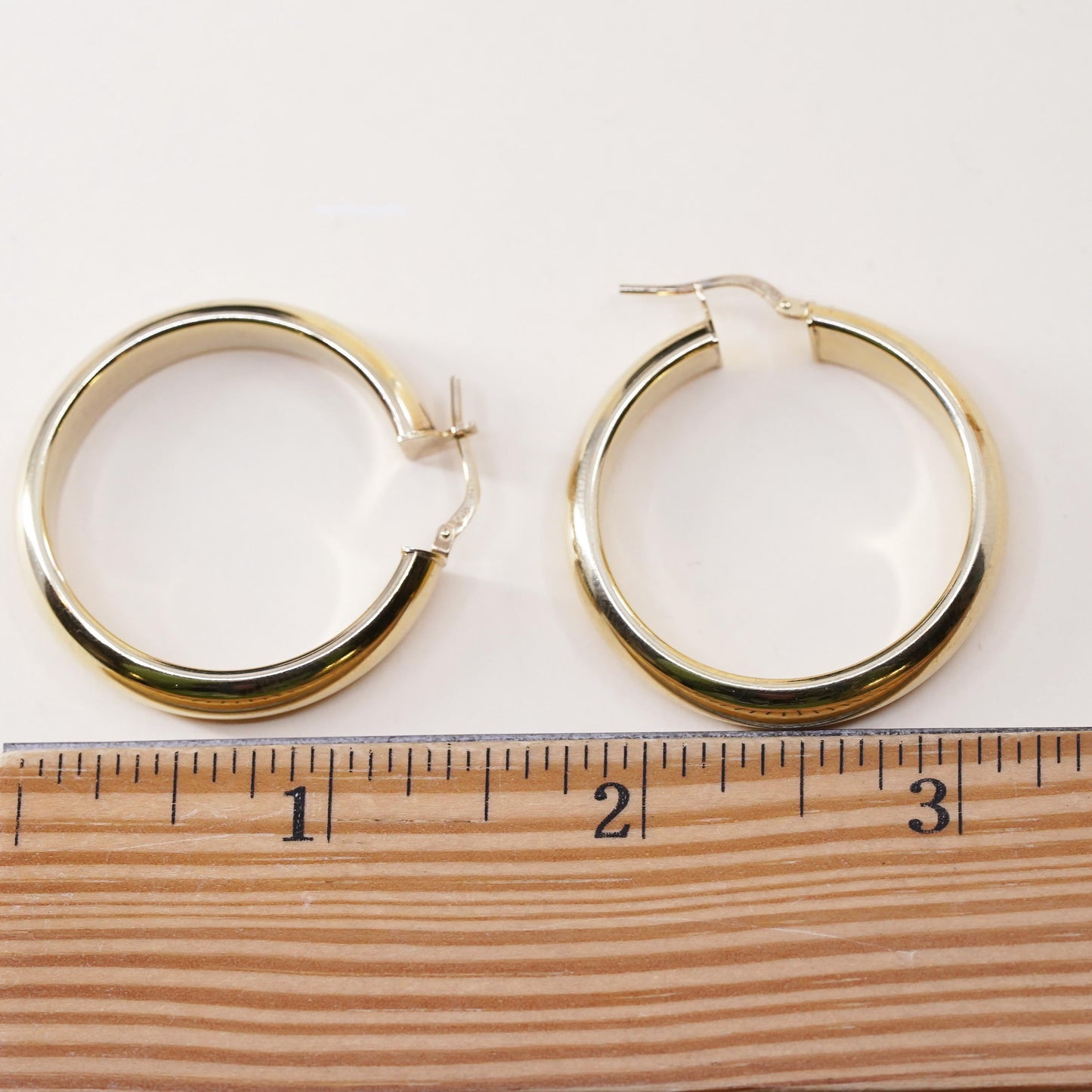 1.5", Vintage Dyadema yellow gold over sterling silver loop earrings, hoops
