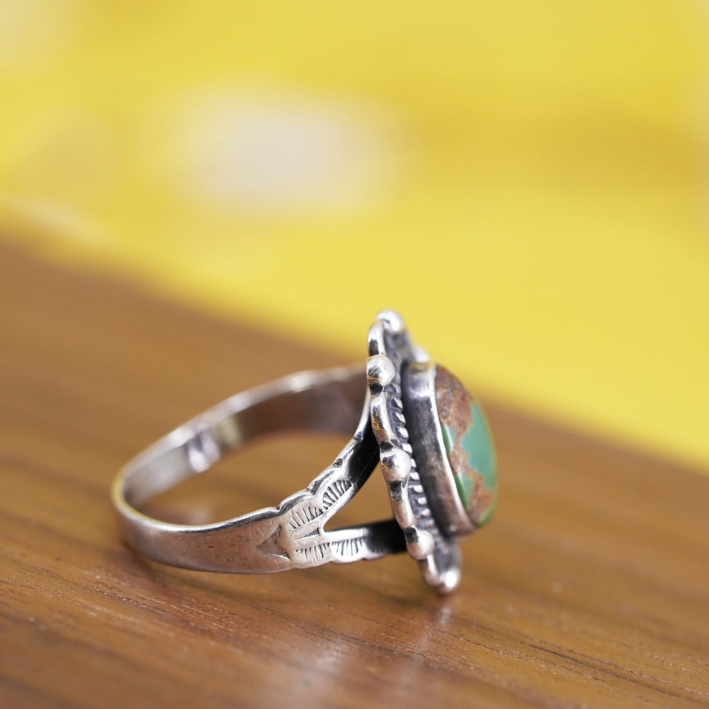 Size 5.5, Native American bell trading Sterling silver ring, 925 band turquoise