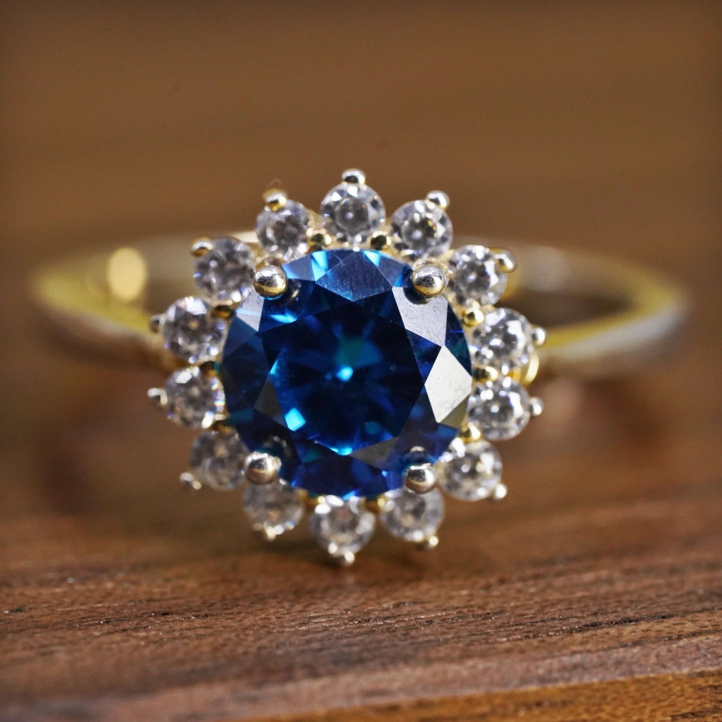 Size 8.25, vintage Sterling silver handmade ring, 925 band w/ sapphire clear Cz