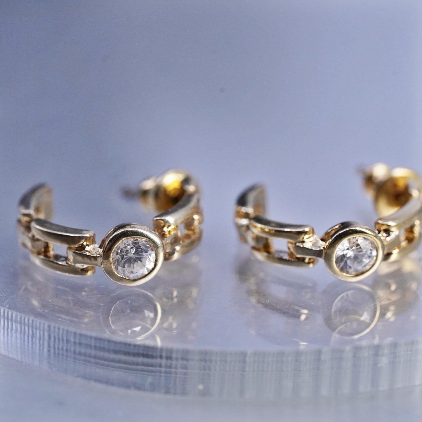 0.75", VTG vermeil gold plated Sterling silver earrings, 925 huggie studs cz
