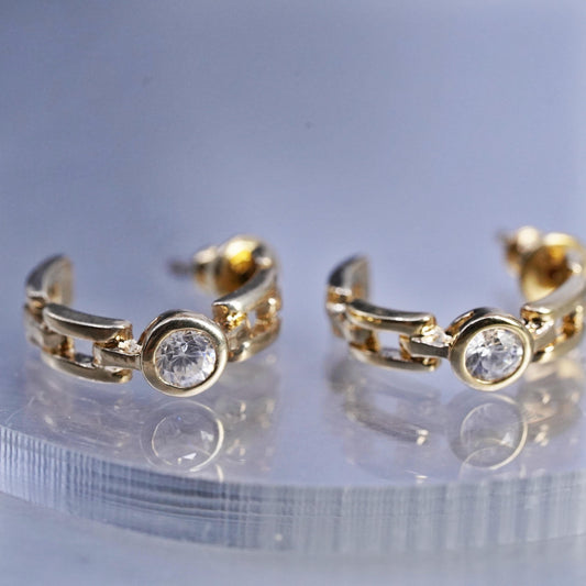 0.75", VTG vermeil gold plated Sterling silver earrings, 925 huggie studs cz
