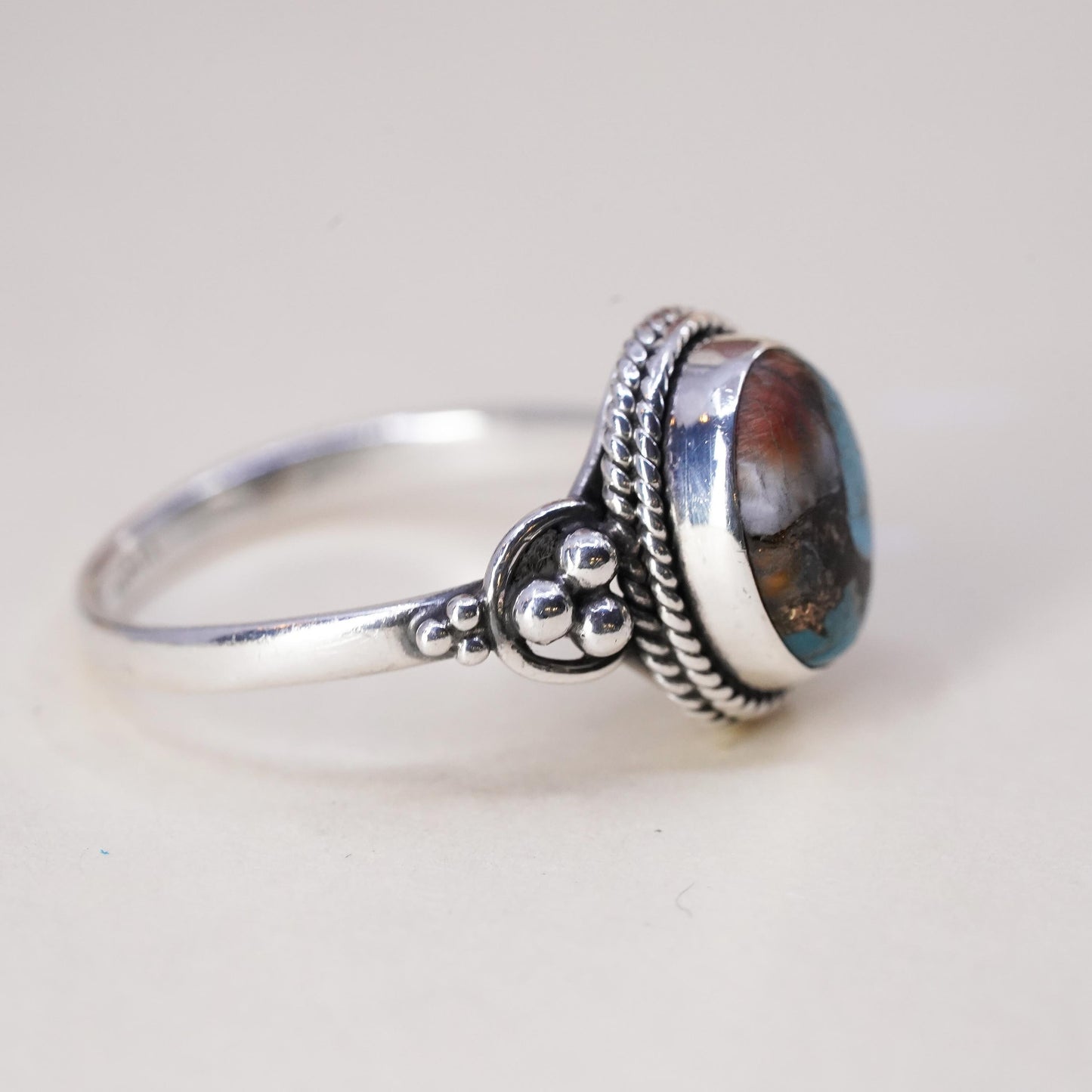 Size 8, southwestern sterling silver ring, handmade 925 silver ring turquoise