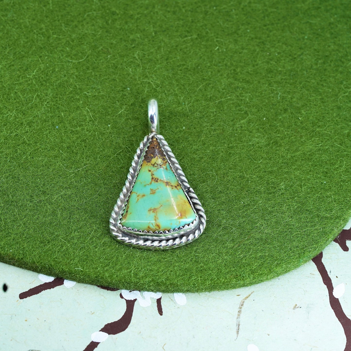 Native American P Sterling silver 925 handmade pendant with turquoise cable