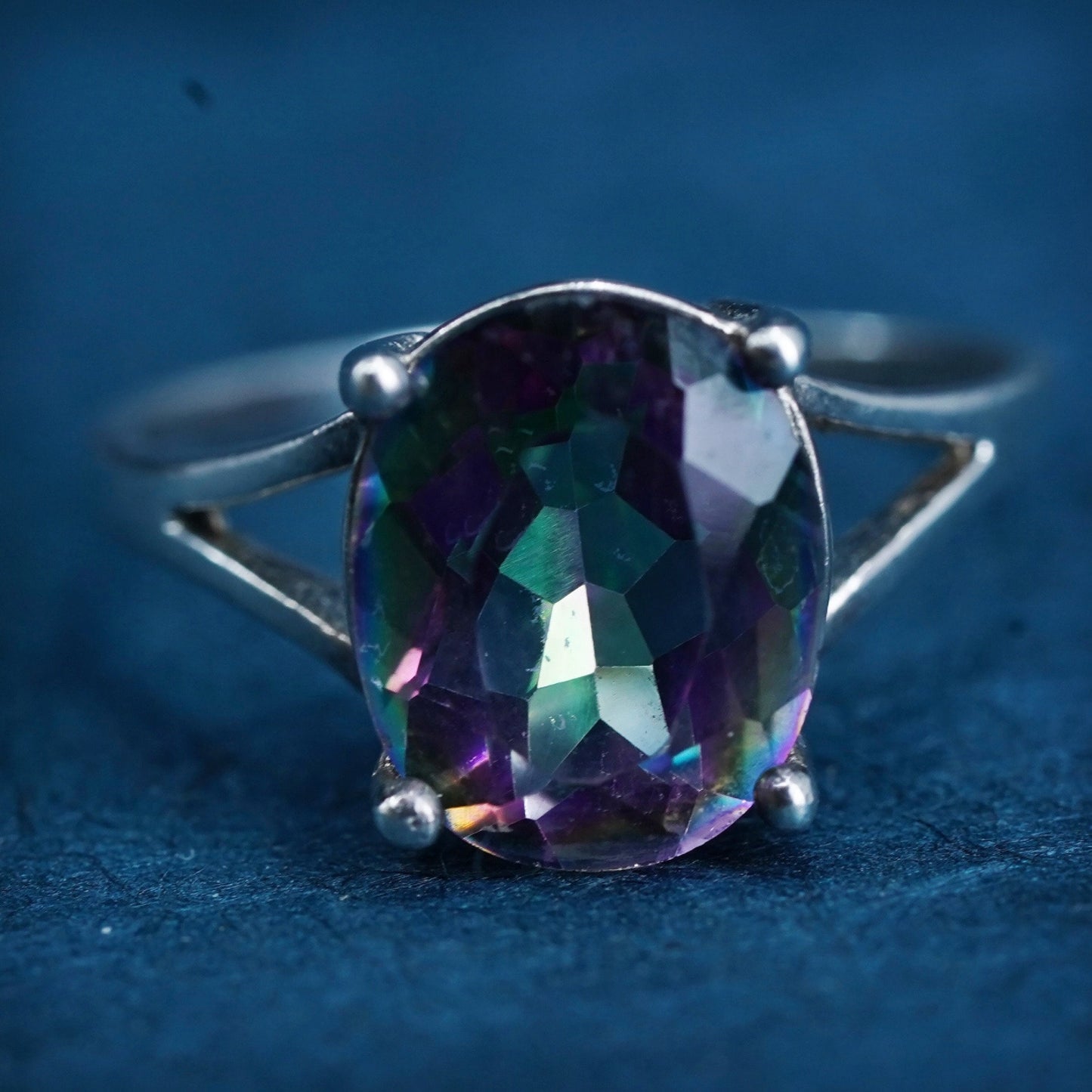 Size 5, vintage sterling 925 silver handmade ring with rainbow quartz