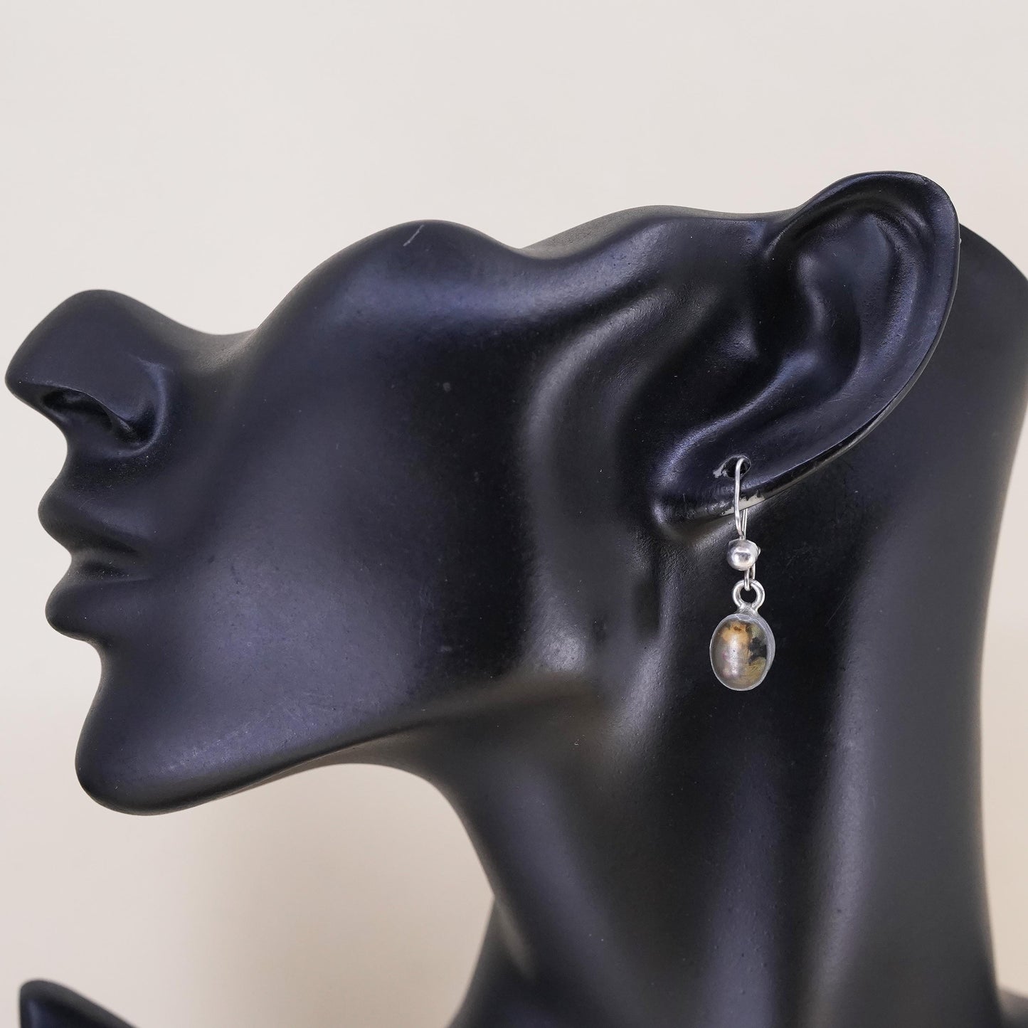 Vintage sterling 925 silver handmade oval earrings with resin flower