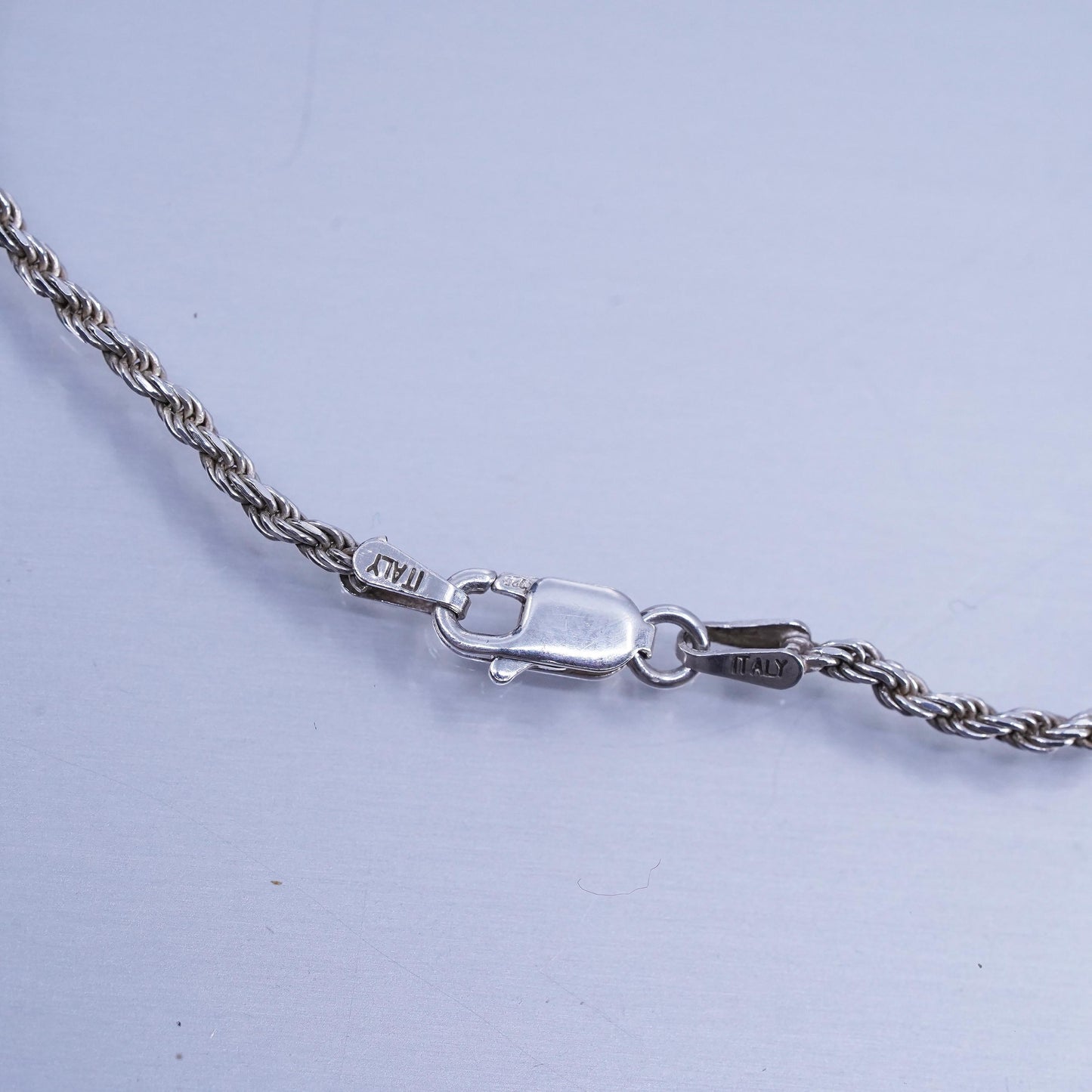 18” 2mm, vintage Italian Sterling 925 silver Singapore rope chain necklace