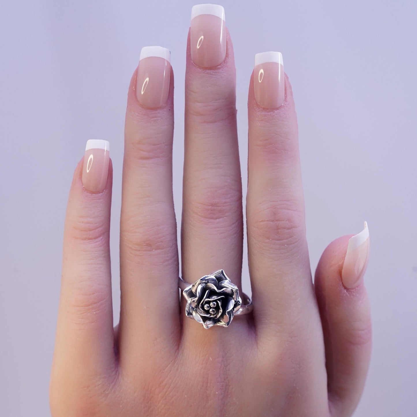 Size 8.5 adjustable, vintage Mexican Sterling silver ring, 925 rose flower band