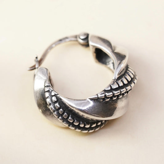 0.75”, Vintage sterling silver single earring, twisted 925 huggie hoop