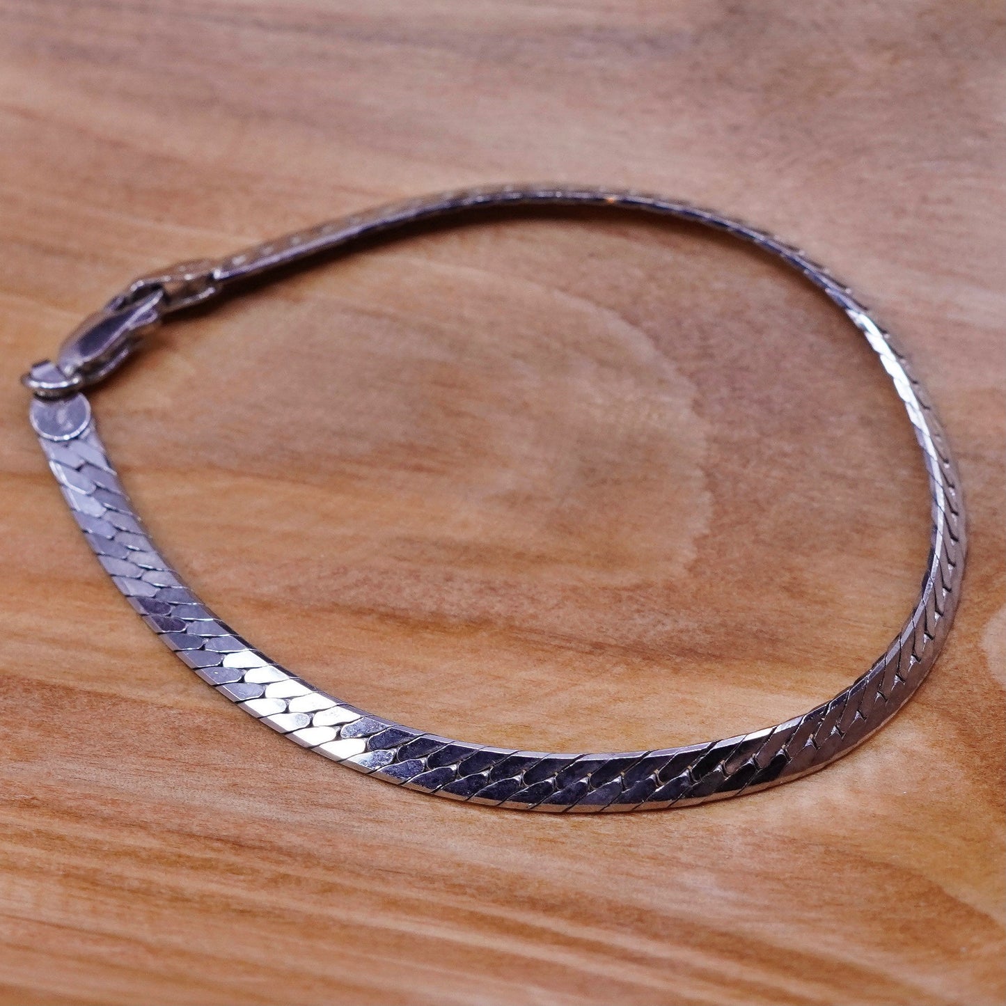 6.75”, 5mm, Vintage Sterling silver herringbone bracelet, Italy 925 chain