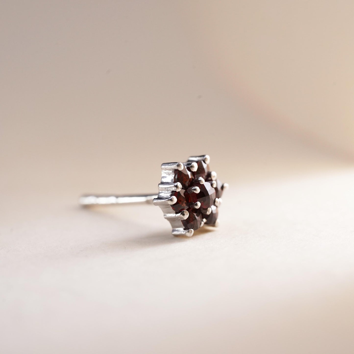 Vintage handmade single earring. Sterling 925 silver stud with Ruby
