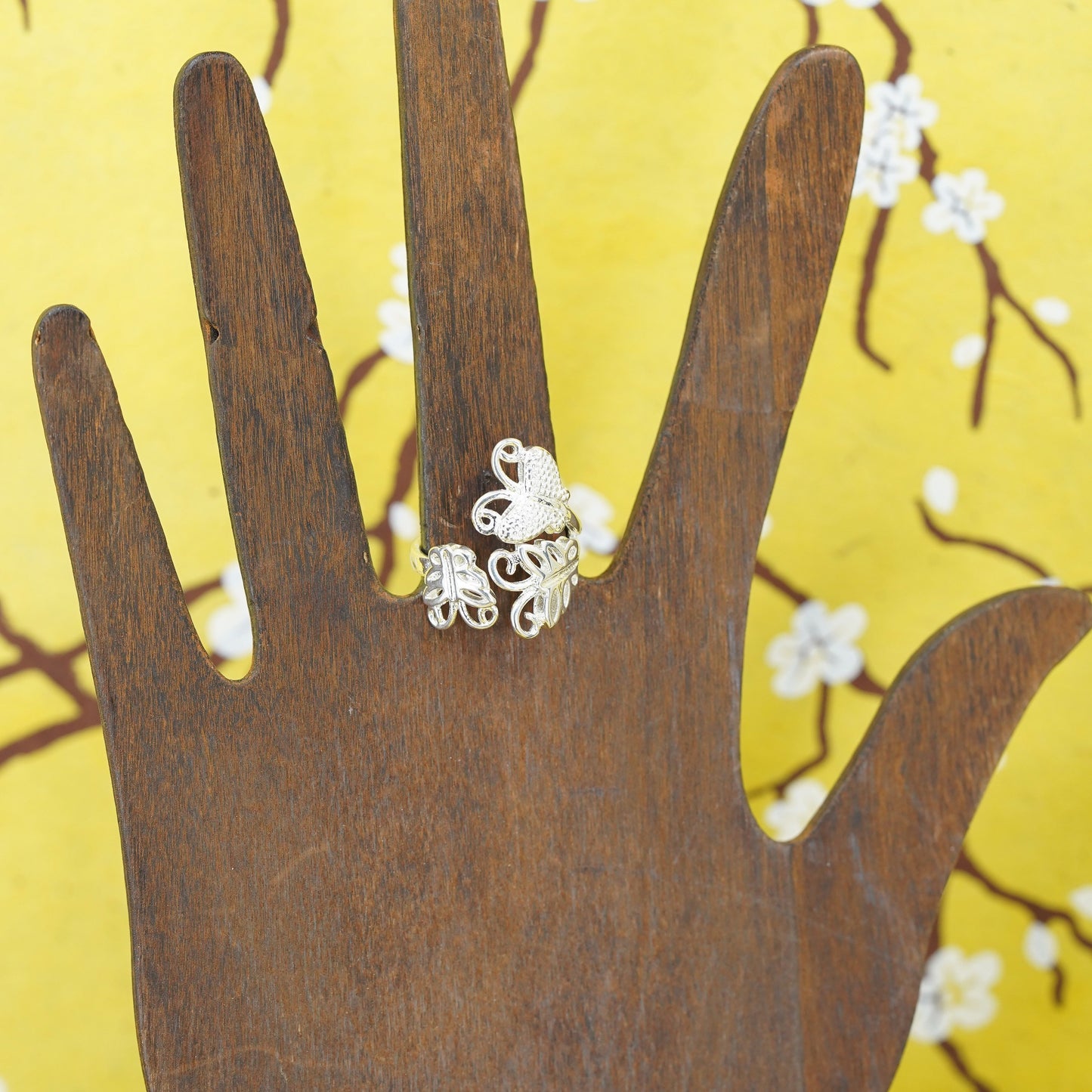 Size 6.5, Sterling silver handmade cocktail ring, 925 butterfly wrap band