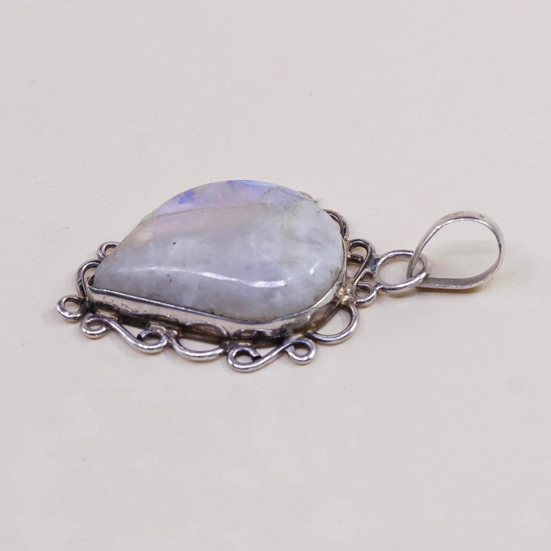 VTG Sterling silver handmade pendant, mexico 925 w/ teardrop moonstone