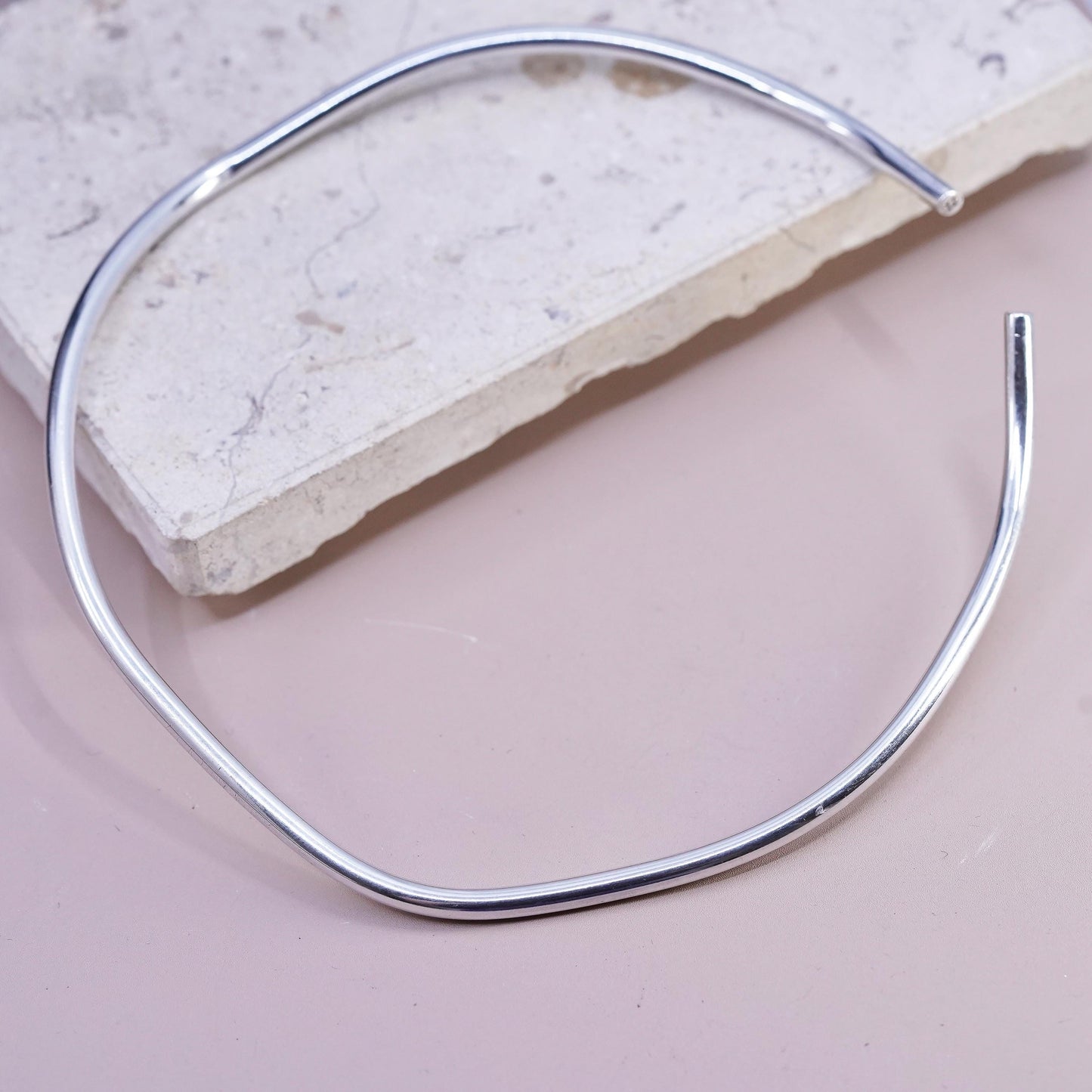 12", vintage Sterling silver handmade necklace, wavy 925 choker collar necklace