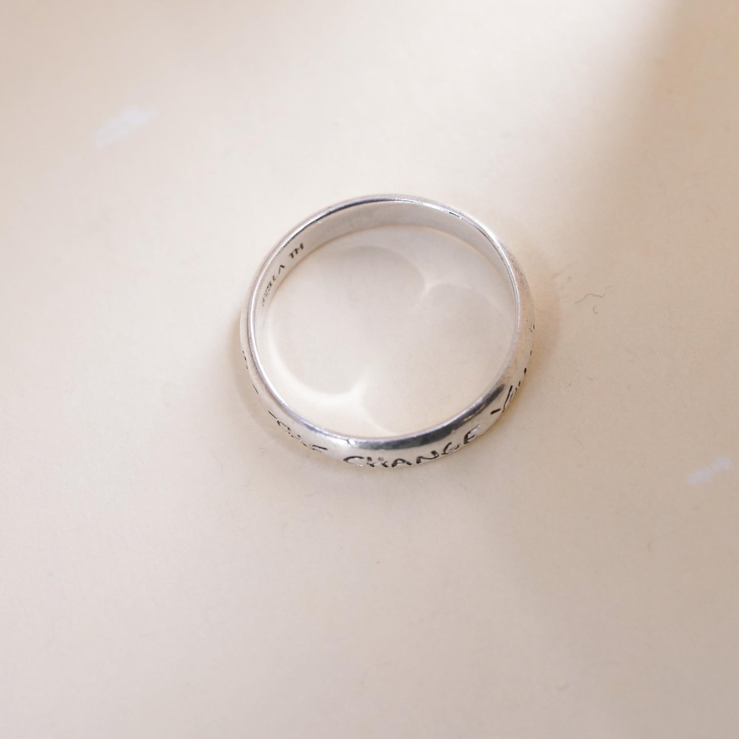 Size 8, sterling silver ring, 925 quote band, "you wish to see world be change"