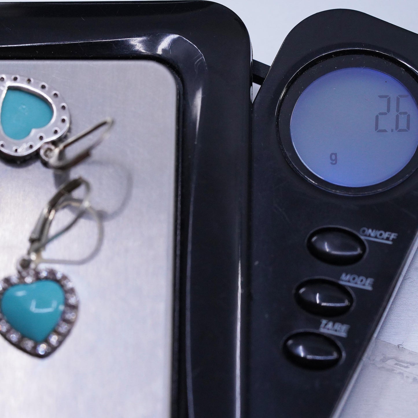 VTG 925 Sterling Silver Turquoise Heart Dangles, CZ Halo, Leverback Earrings