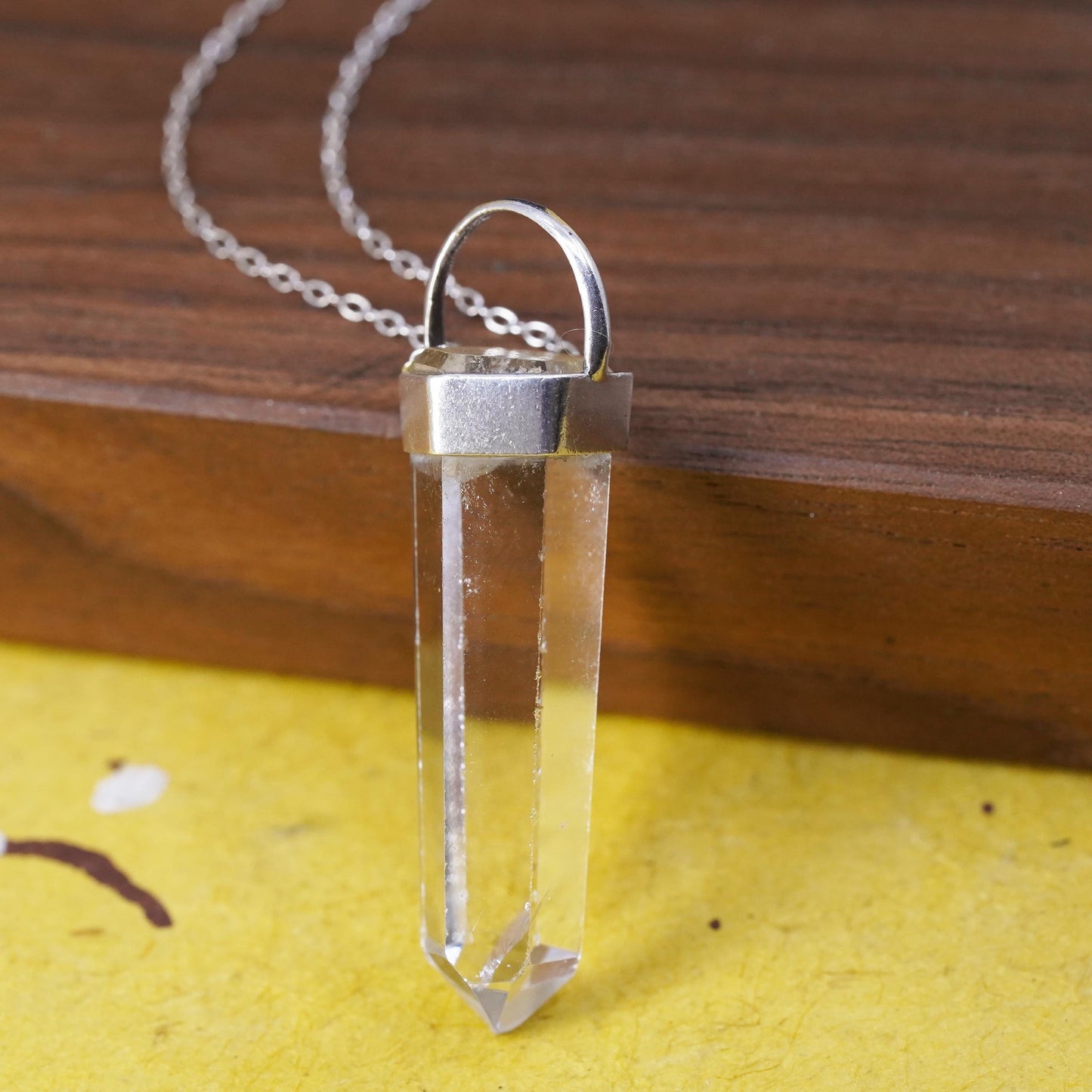 19", vintage Sterling silver necklace, 925 circle chain healing crystal pendant
