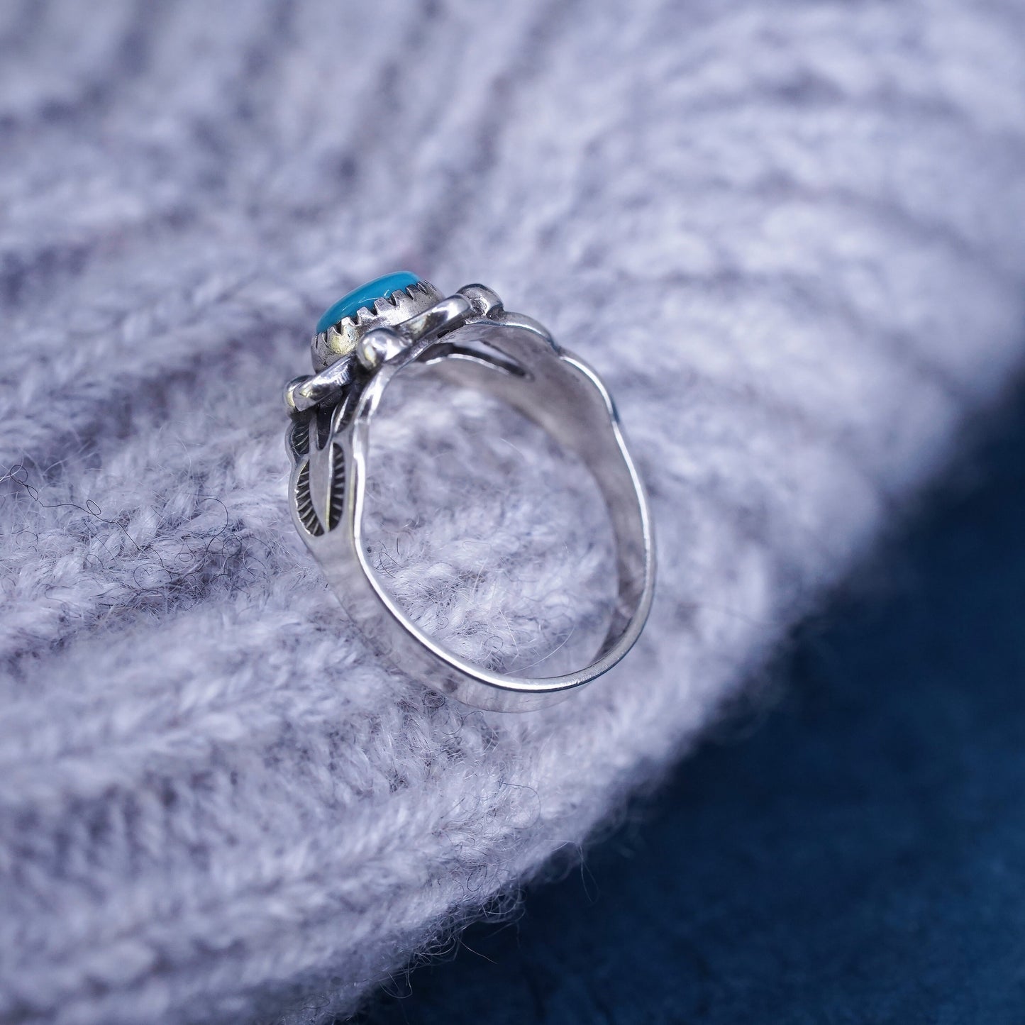 Size 2, bell trading post Sterling 925 silver ring, Native American, turquoise