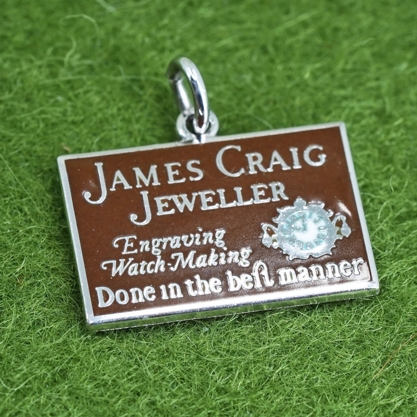 Sterling 925 Silver James Craig Jeweler Brown Enamel Charm Engraving Watch