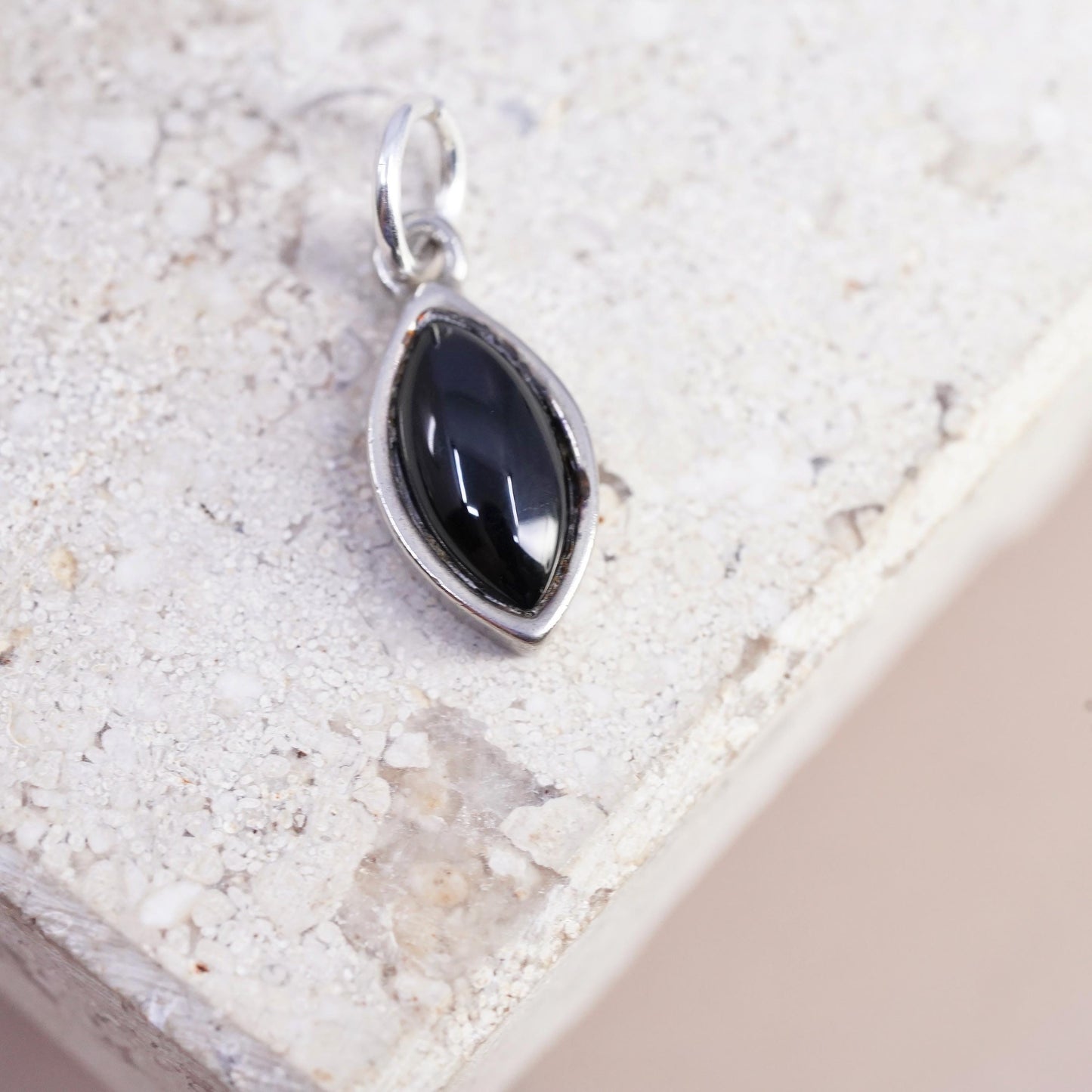 Vintage Sterling silver handmade pendant, 925 onyx charm