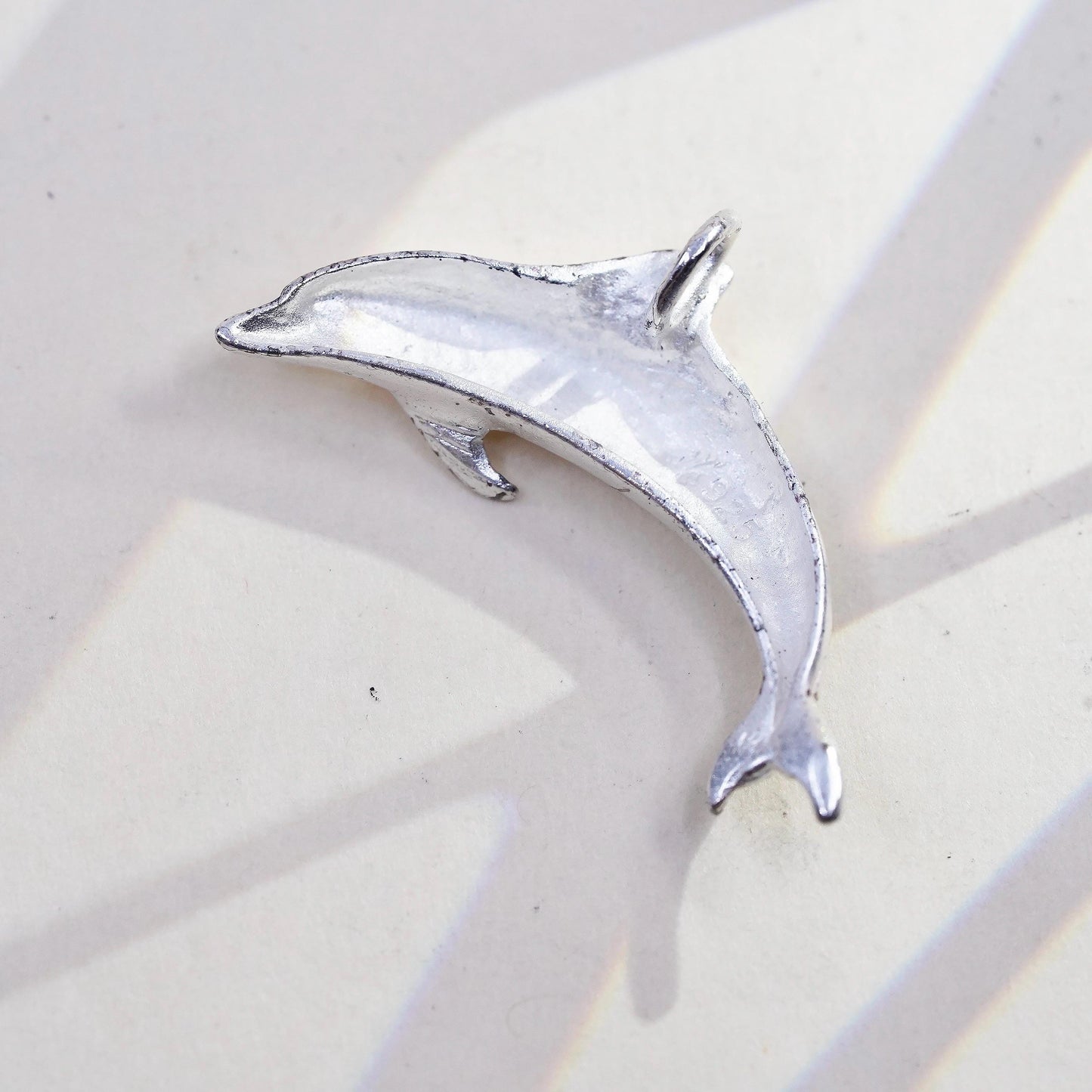 Vintage sterling silver handmade pendant, 925 dolphin charm