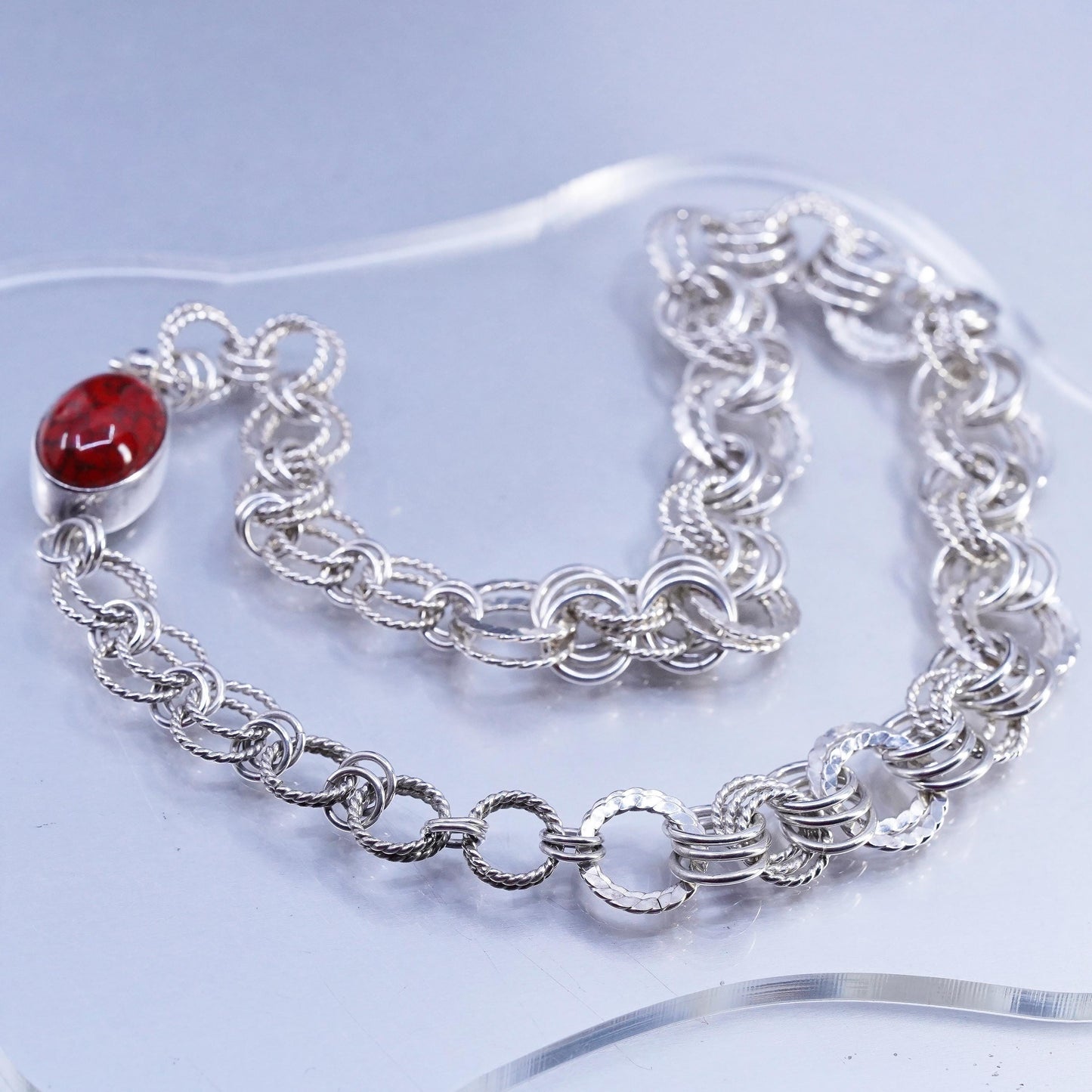 18" Sojourner Jewelry, Sterling 925 silver bold textured choker collar necklace