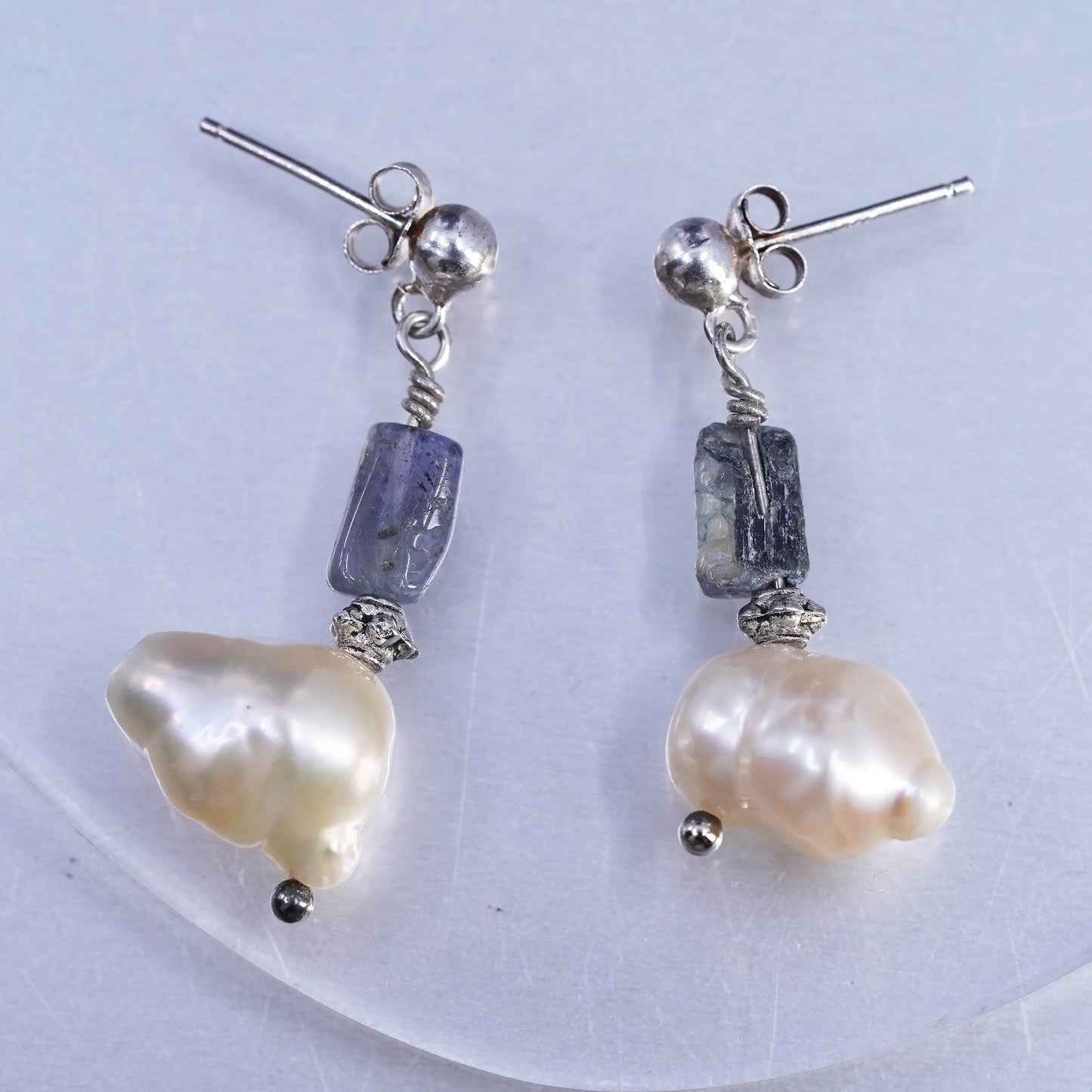 Vintage Sterling 925 silver handmade earrings with baroque pearl dangles