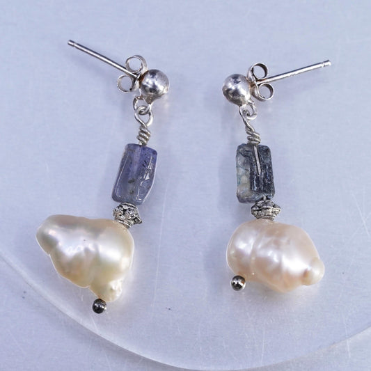 Vintage Sterling 925 silver handmade earrings with baroque pearl dangles