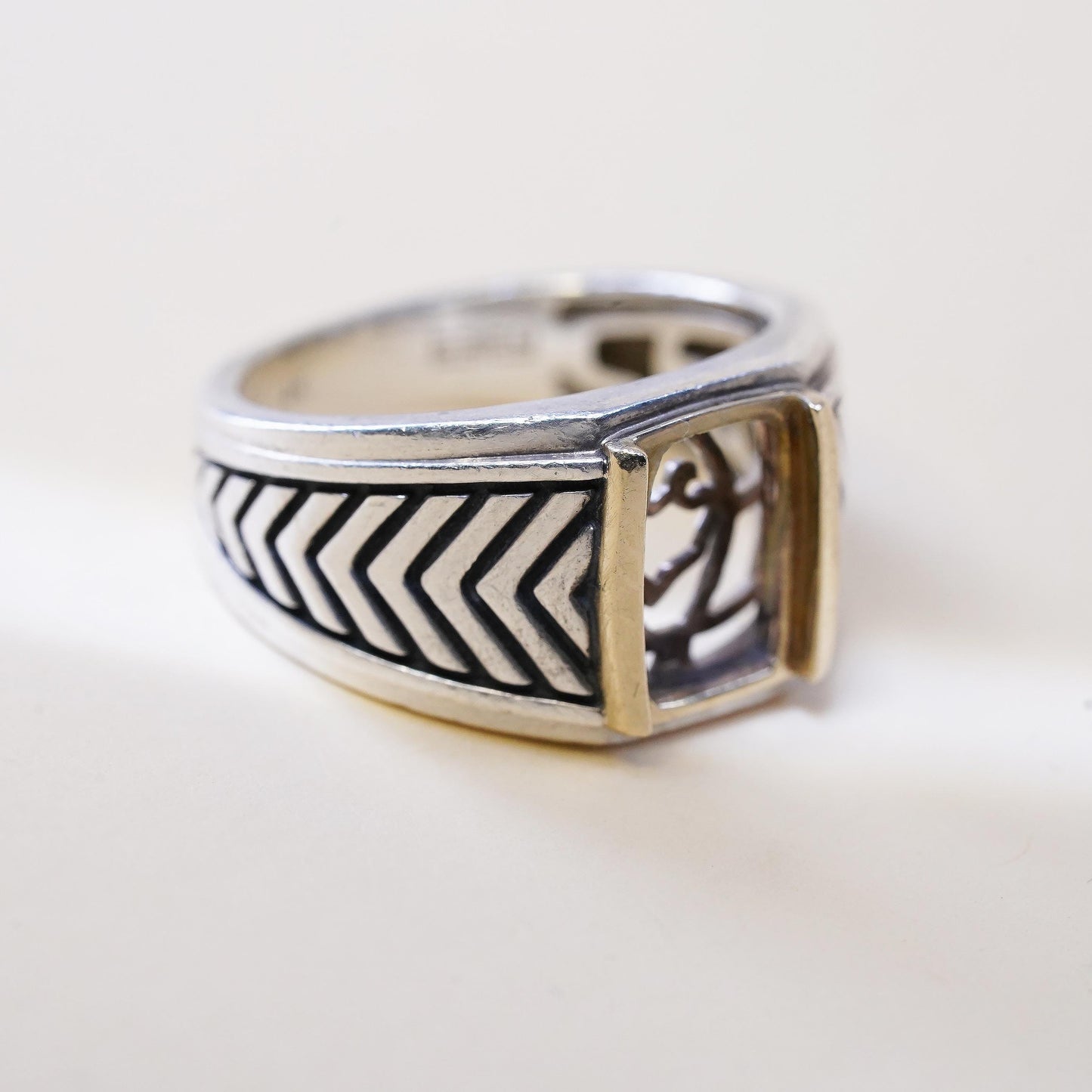 Size 10, Vintage EFFY 925 Sterling Silver 14K Gold Wide Ring | Two Tone Band